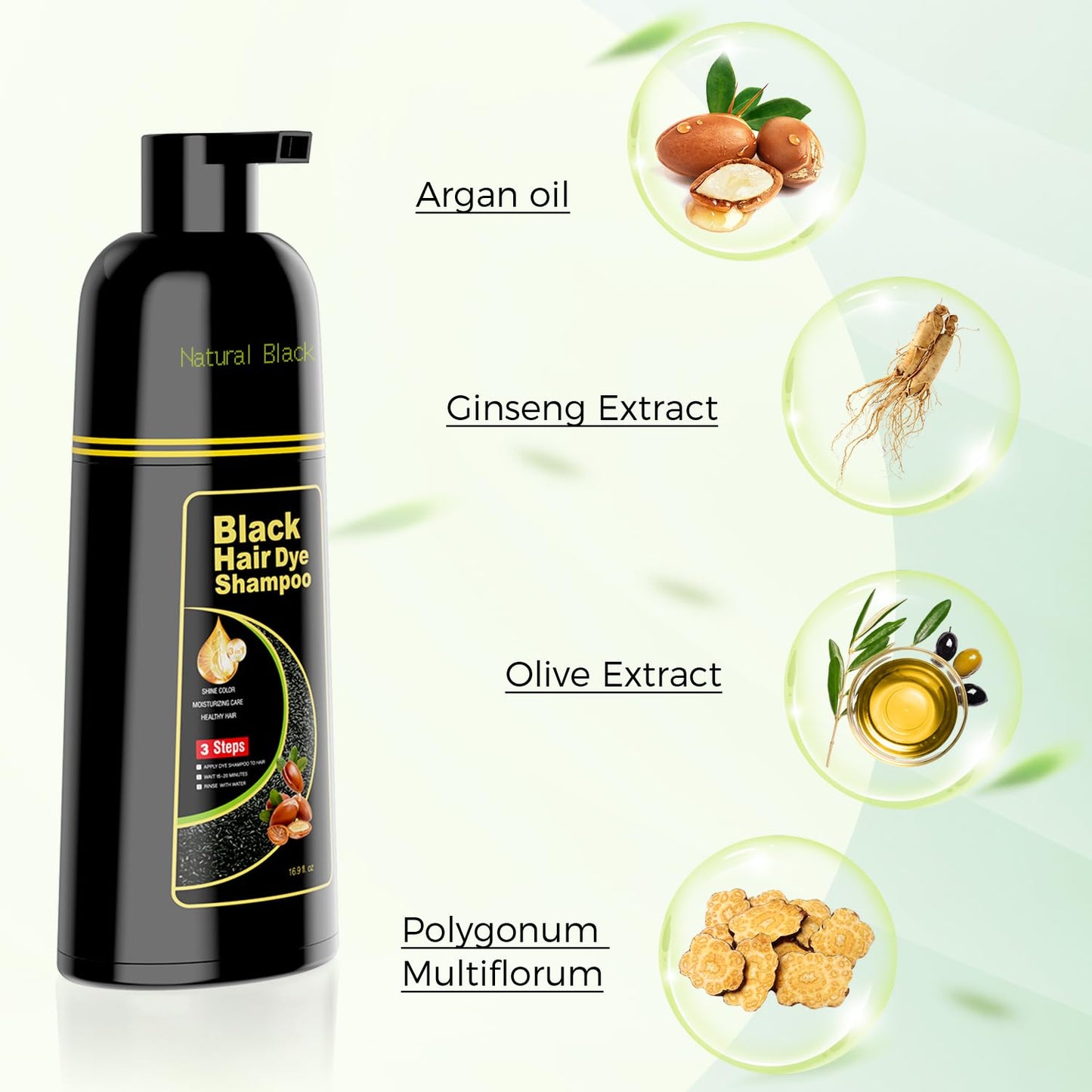 Side view of the 16.9 fluid ounce JIESSIA hair dye bottle highlighting benefits