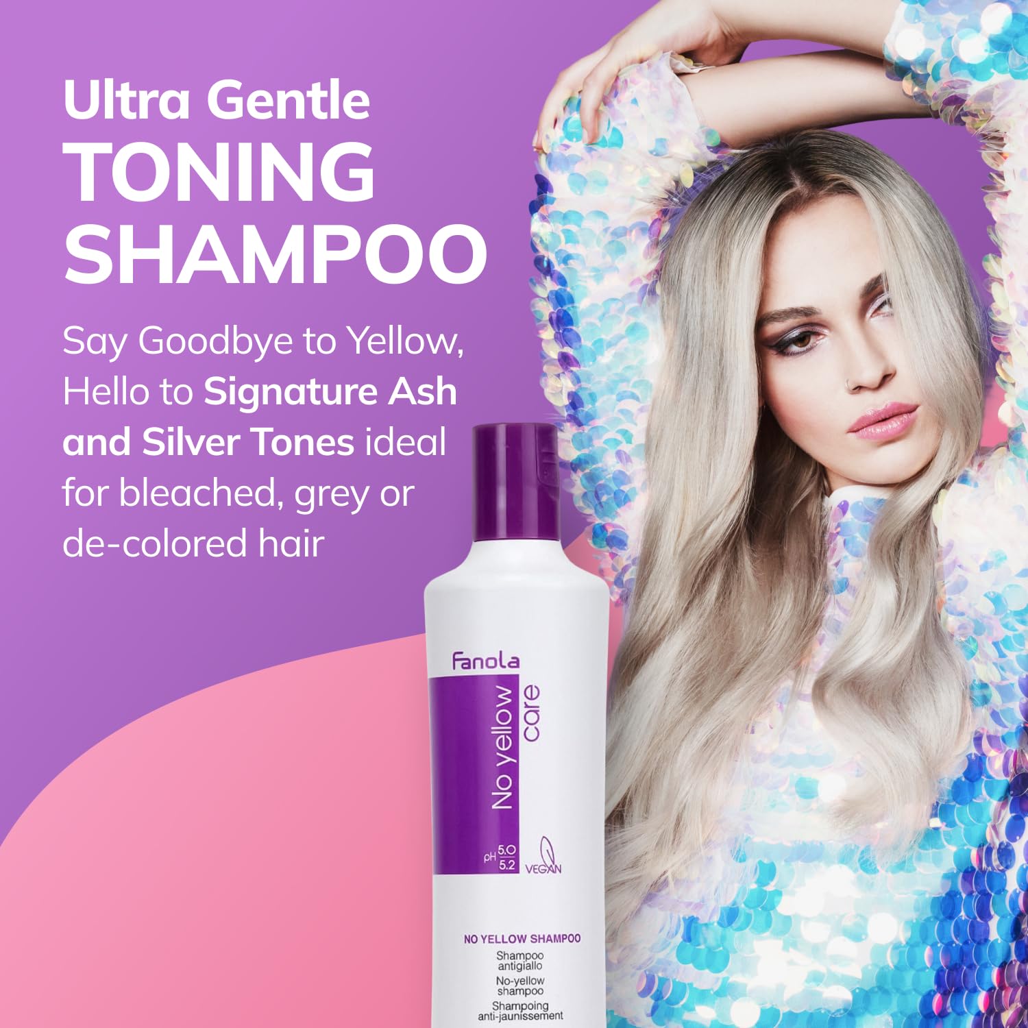 Fanola anti brass purple color depositing shampoo 350ml bottle packaging