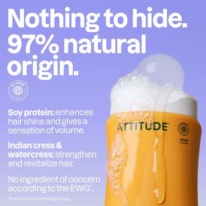 Back label of Attitude Natural Shampoo showing EWG Verified clean ingredients list