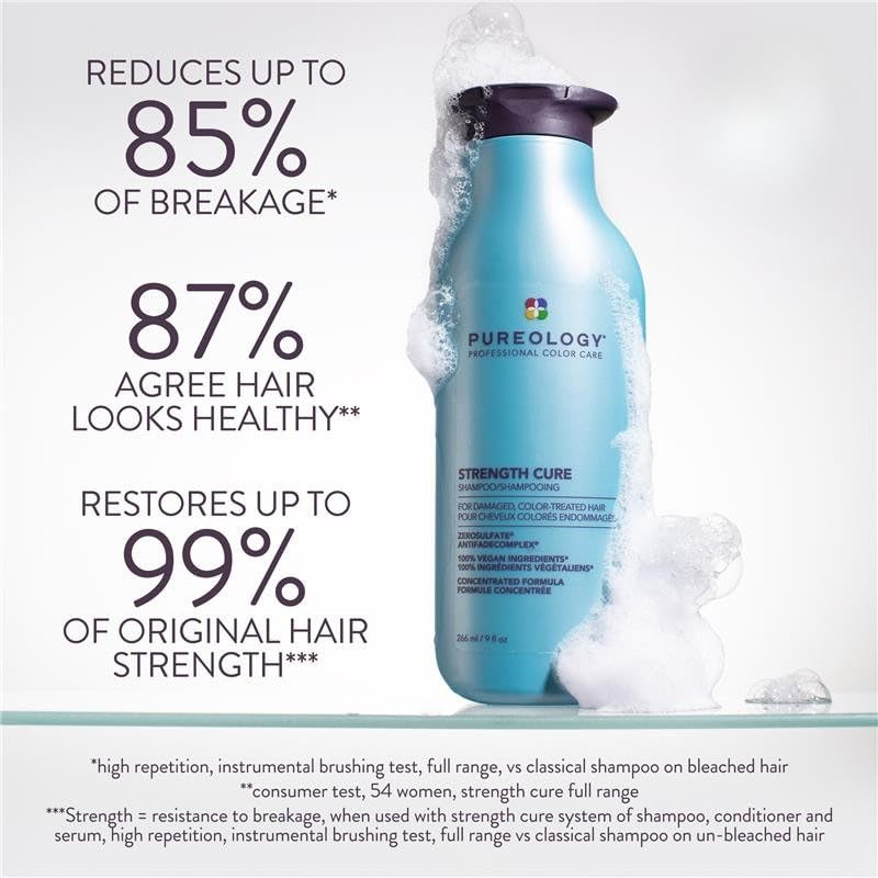 Pureology hair strengthening shampoo for damaged and color treated hair close up