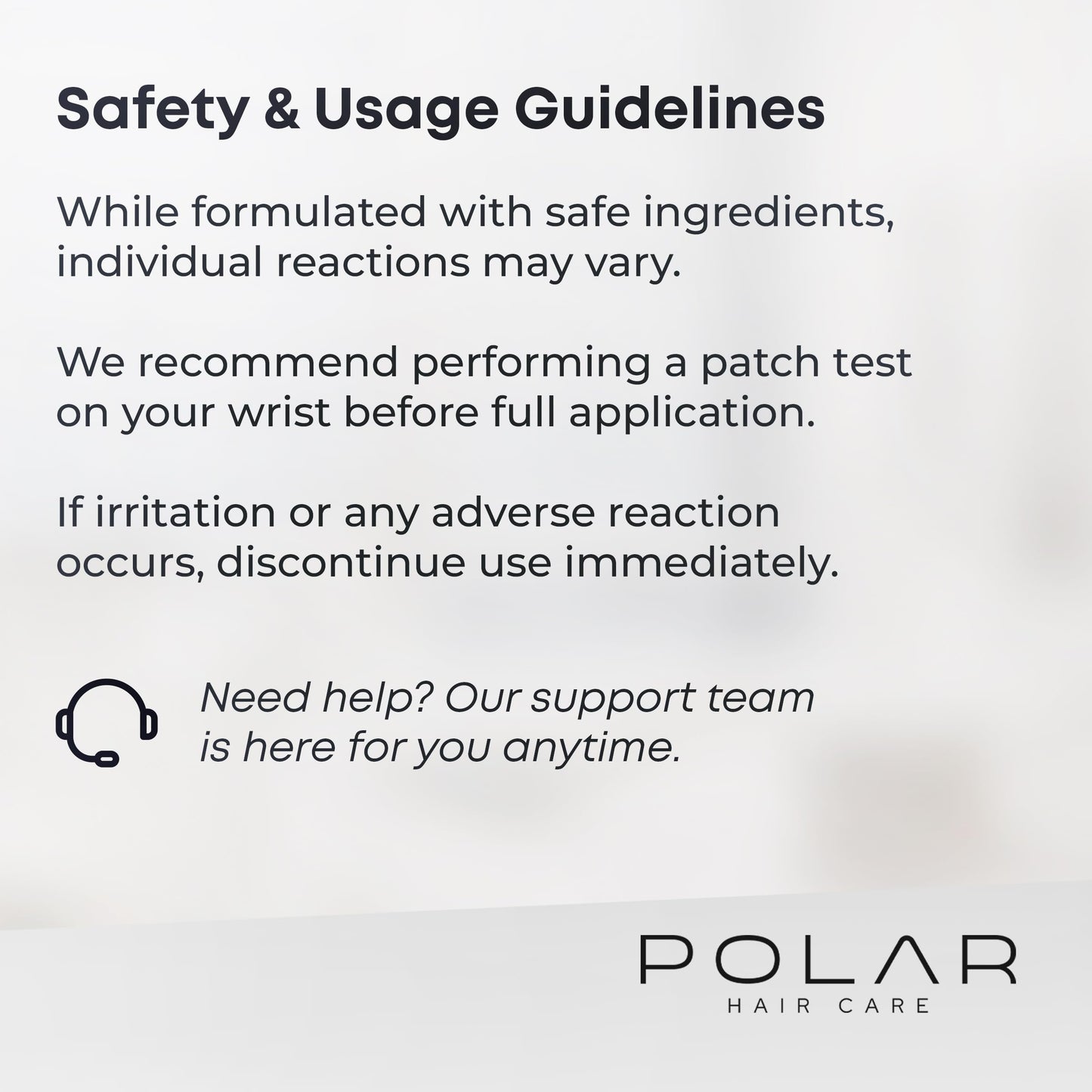 Polar Hair Care ammonia free shampoo dye bottle back label