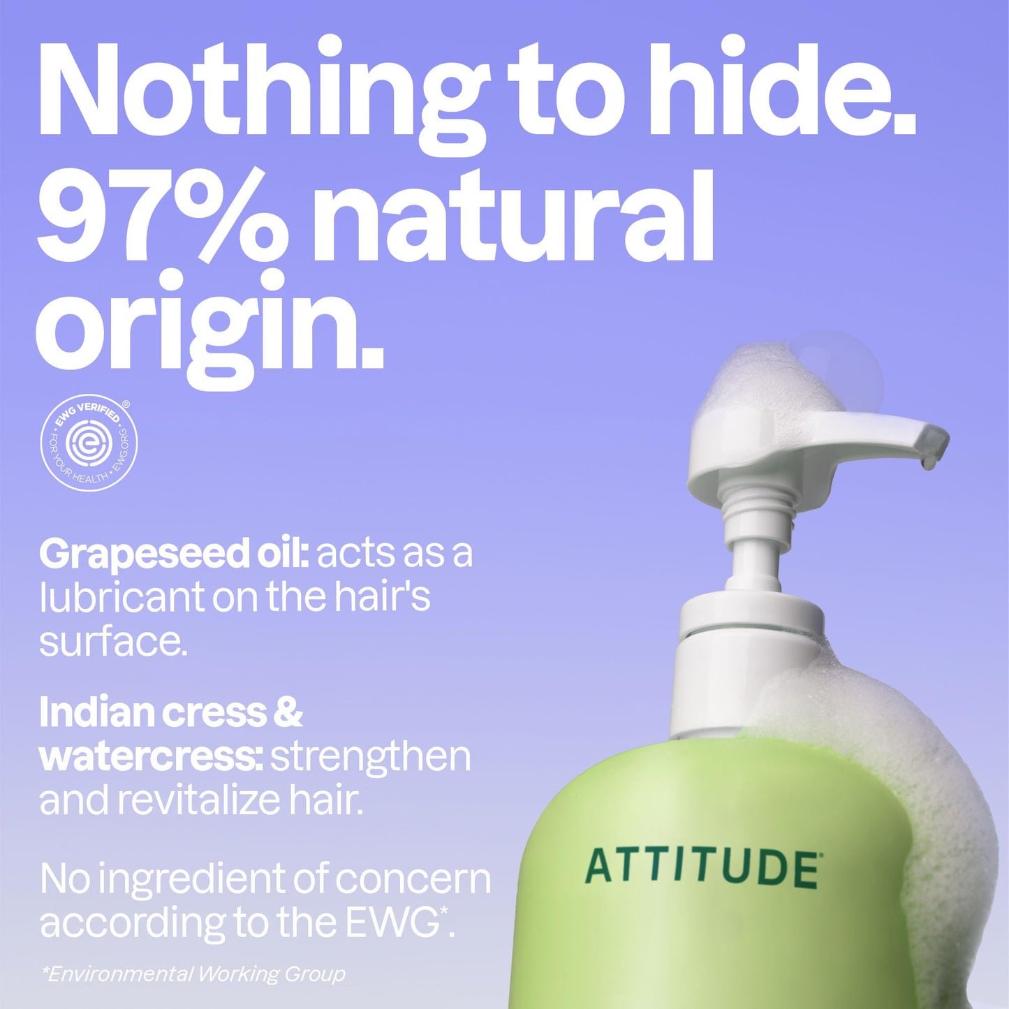 EWG Verified non toxic hair shampoo by ATTITUDE for damaged hair care routine