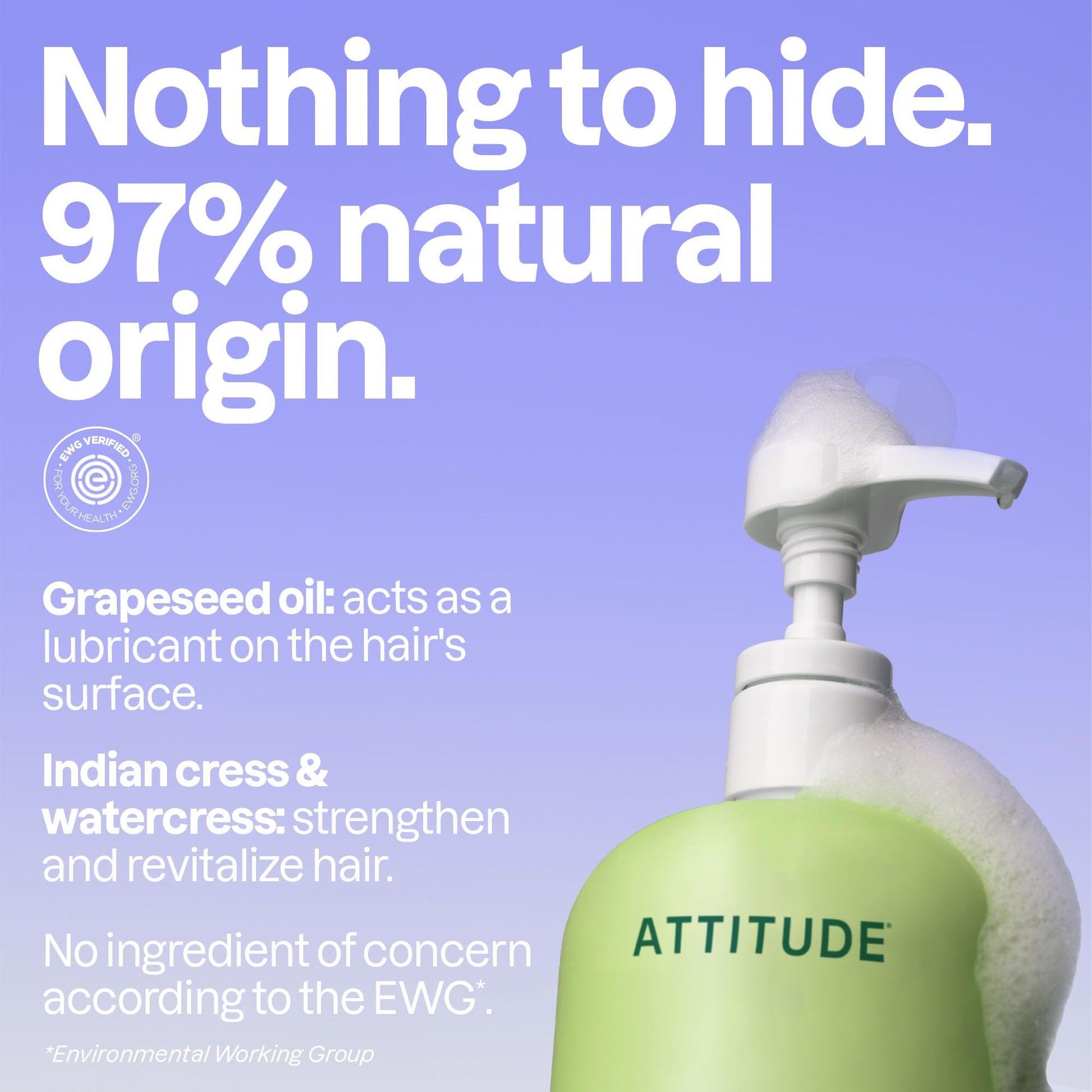EWG Verified non toxic hair shampoo by ATTITUDE for damaged hair care routine