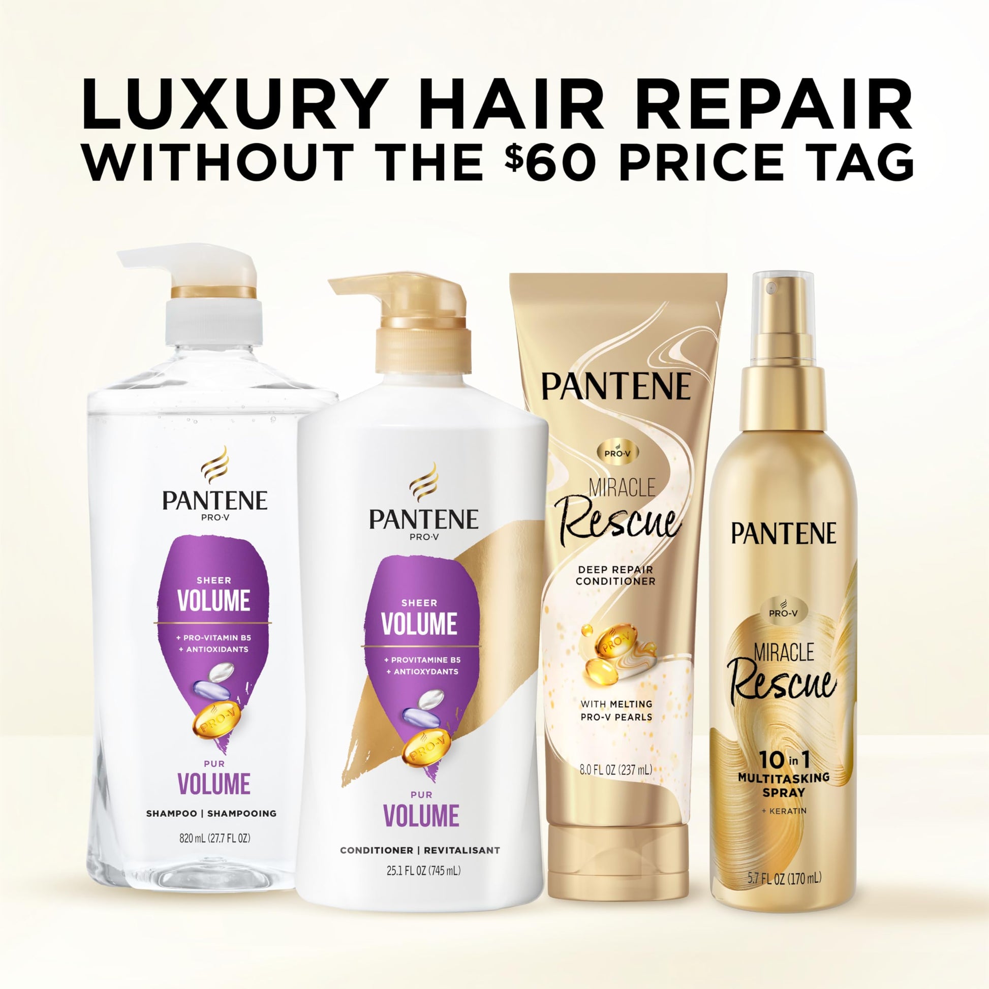 Side perspective of USA imported Pantene daily clarifying and volumizing formula.