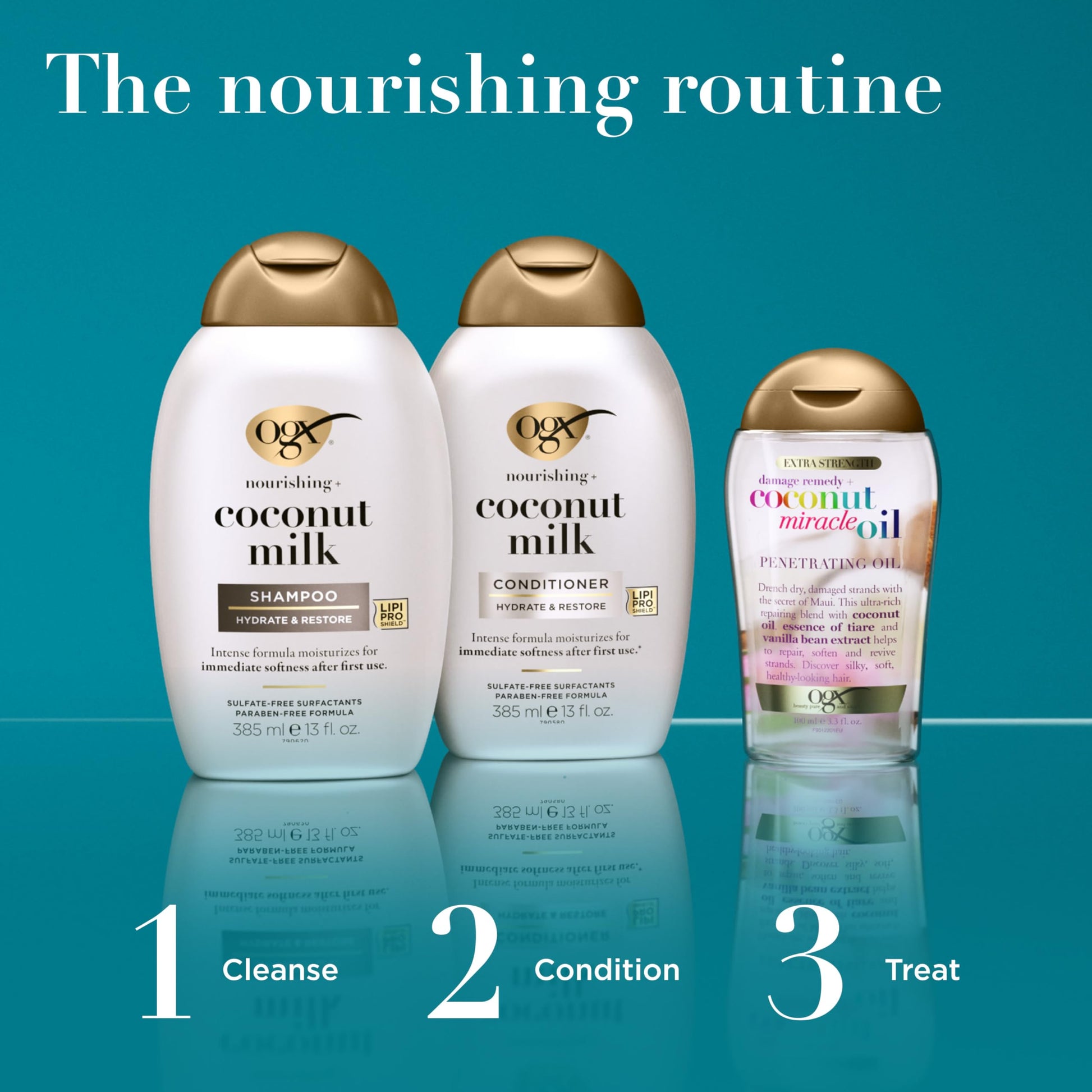 Creamy texture of OGX hydrating and restoring hair shampoo