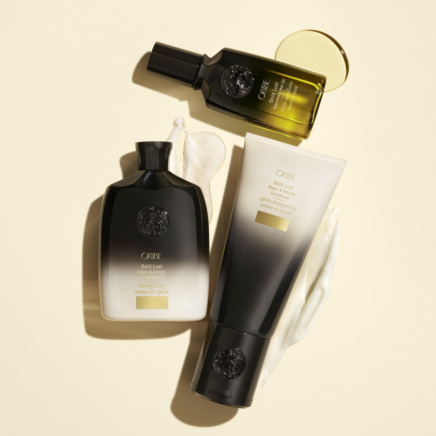 Oribe Gold Lust Repair And Restore Shampoo bottle unboxed highlighting the genuine imported USA packaging.