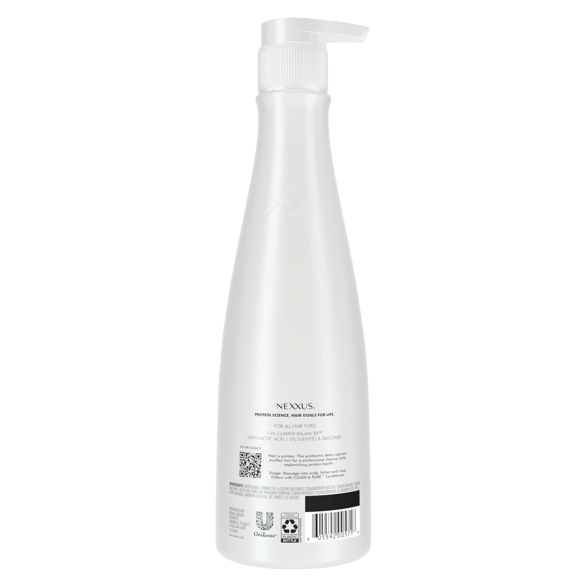 Nexxus clarifying detox shampoo back label showing directions and ingredients list