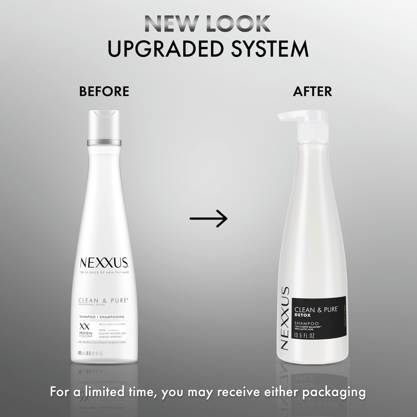 Nexxus ProteinFusion nourishing shampoo close up details of the Clarifix Balancer logo