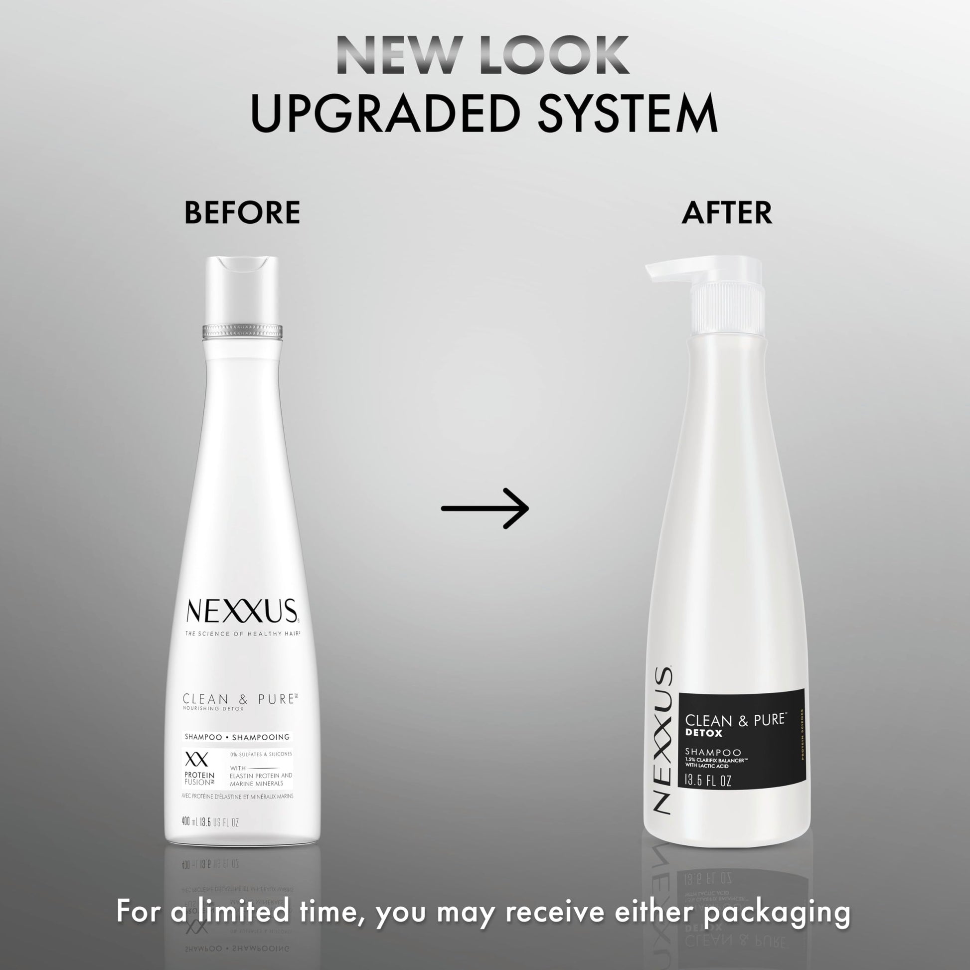 Nexxus ProteinFusion nourishing shampoo close up details of the Clarifix Balancer logo
