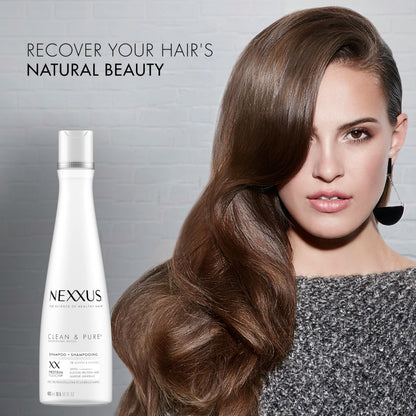 Nexxus professional salon detox shampoo showing the paraben free and silicone free icons