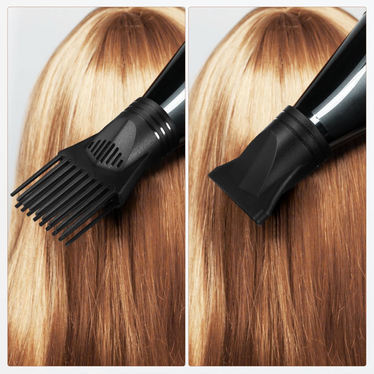 Close up of the durable circular interface on the universal hair dryer comb tool