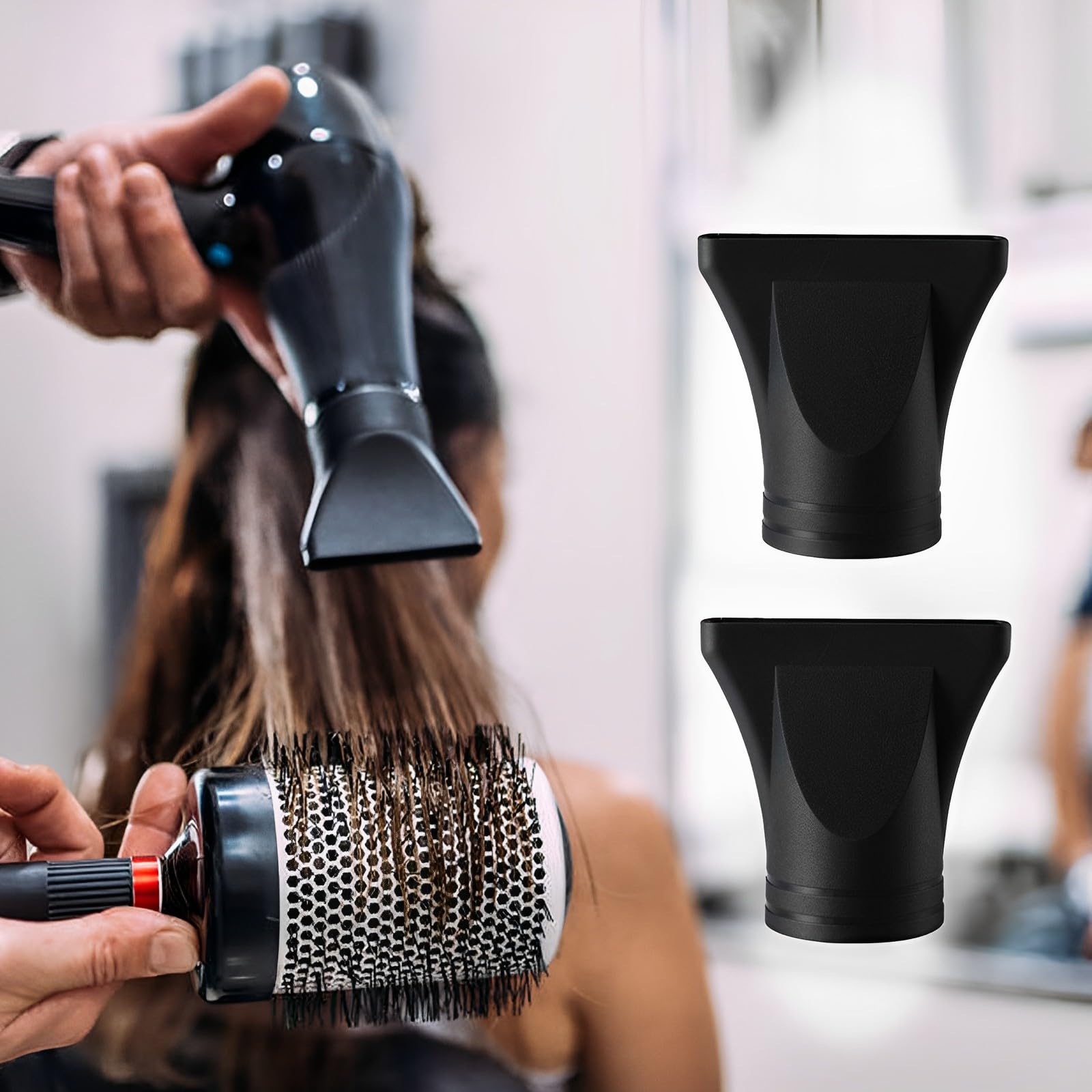 Two pack black plastic hair dryer styling attachments displayed side by side.