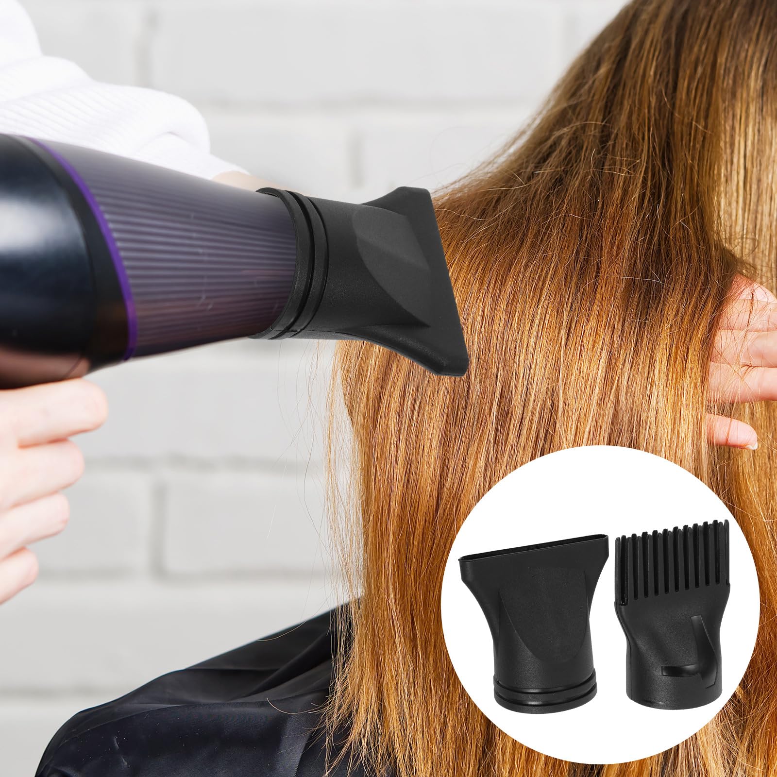 Hemobllo universal blow dryer nozzles illustrating the 4.0 to 4.8 centimeter measurement guide.