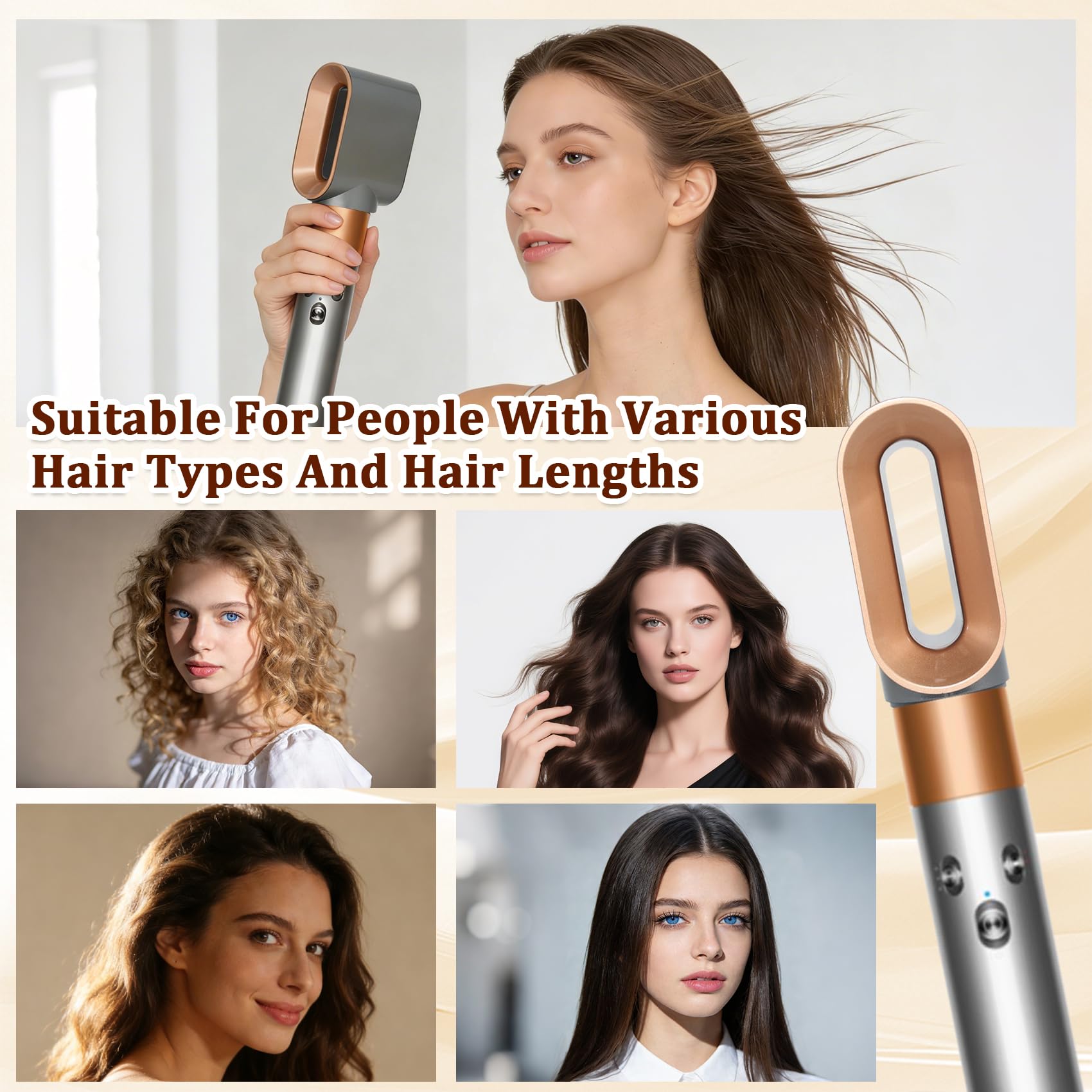 Adhiper replacement nozzle for hair styling prep demonstrating sleek gold design