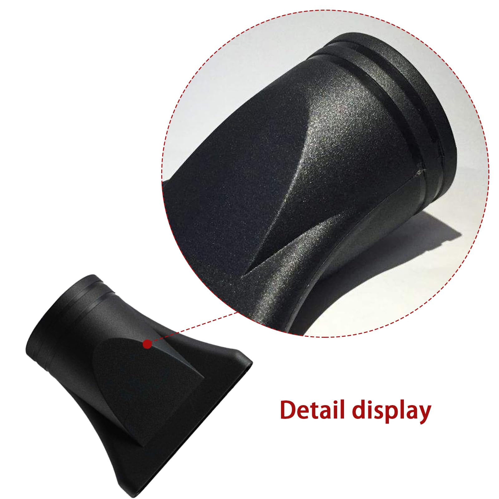 Side angle of the black professional salon hair dryer replacement nozzle attachment.