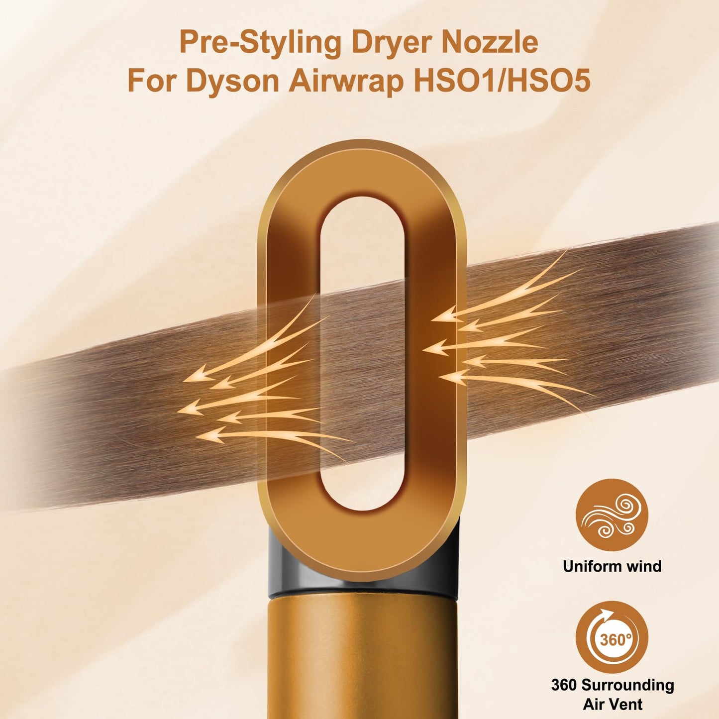 Gold and black fast drying nozzle replacement connected to a styler base