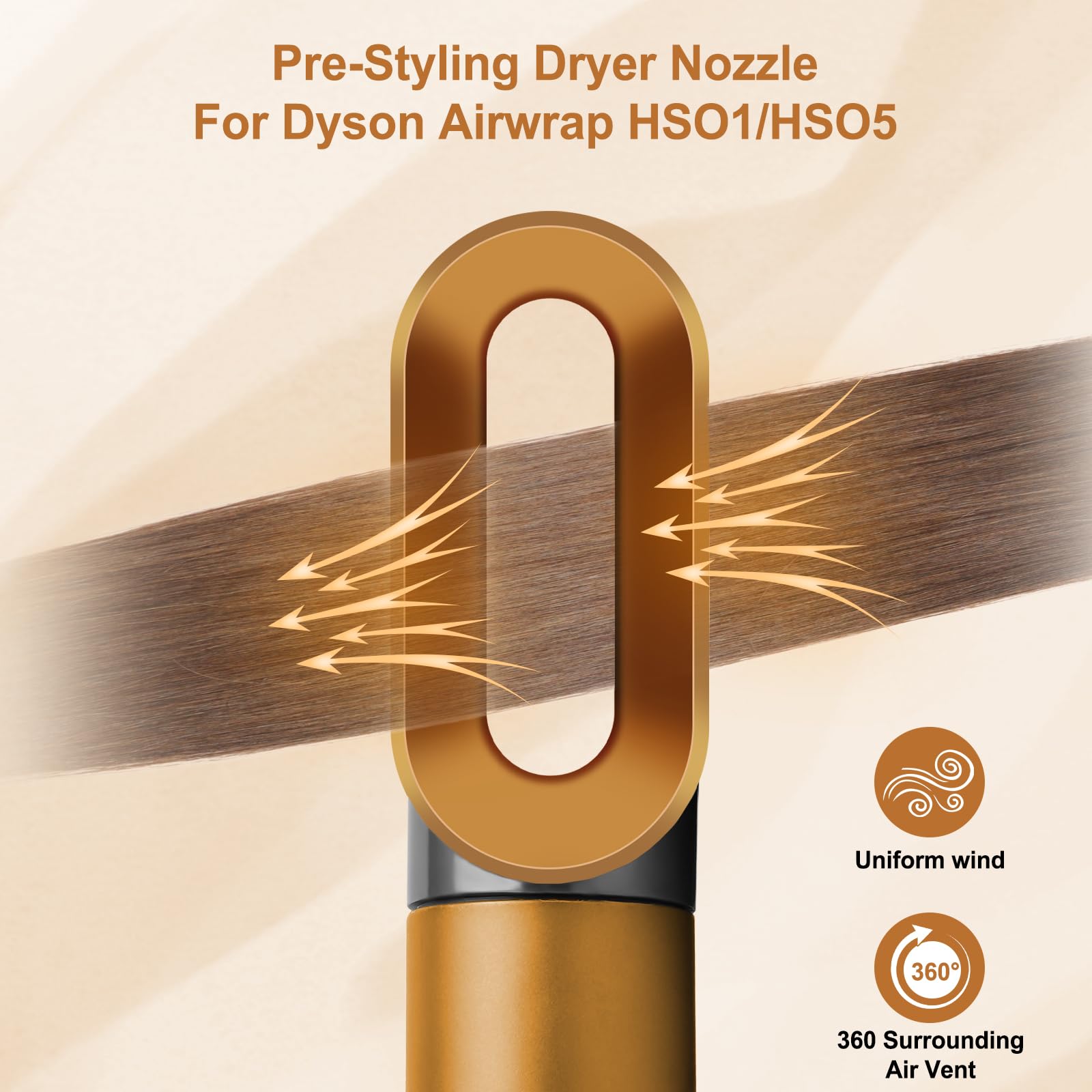 Gold and black fast drying nozzle replacement connected to a styler base
