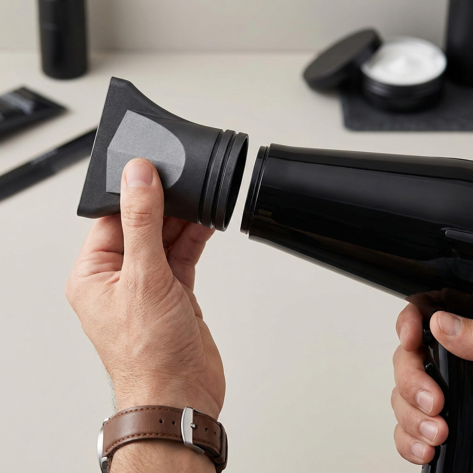 Side profile of Callaron precision blowout attachment showing sleek ergonomic design and lightweight dimensions.