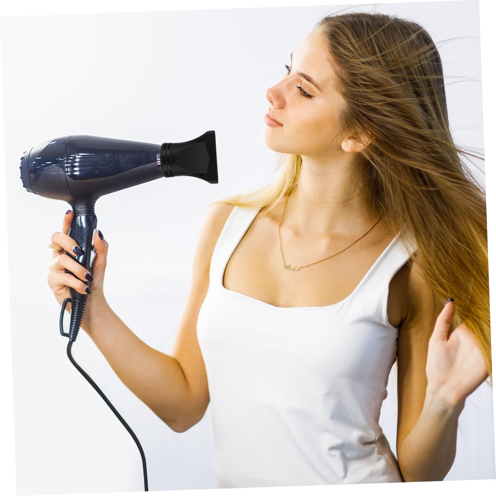 Close up view of the durable nylon material and inner diameter of the professional blow dryer attachment