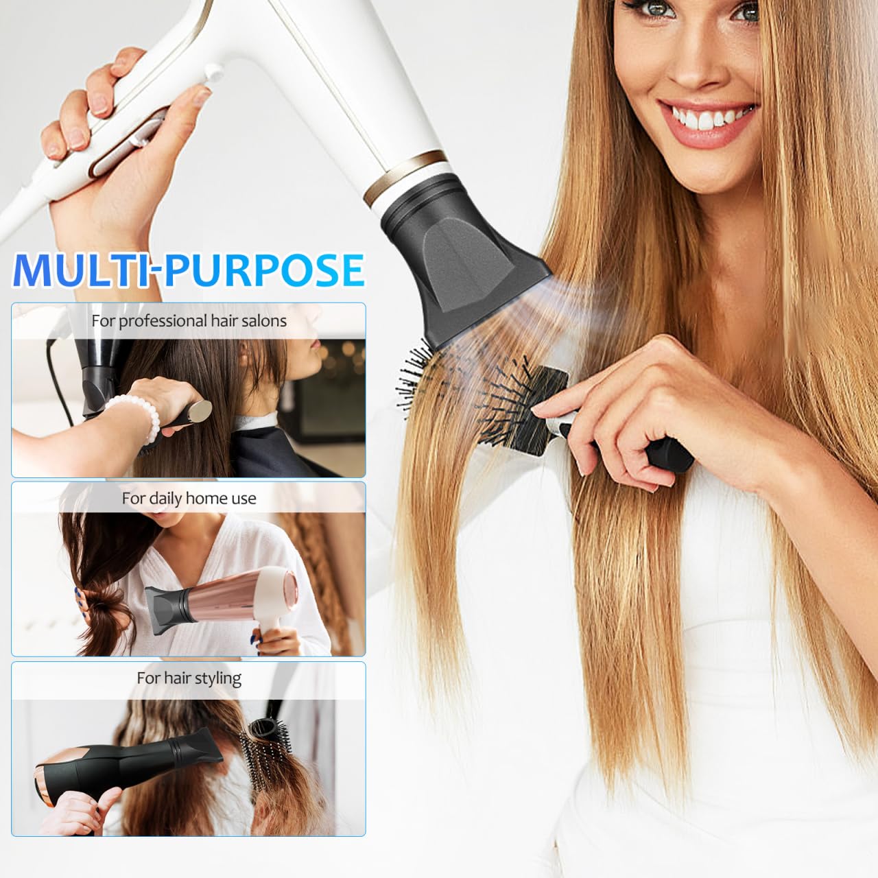 PACKOVE flat blow dryer attachment side profile demonstrating the durable heat resistant black plastic construction.