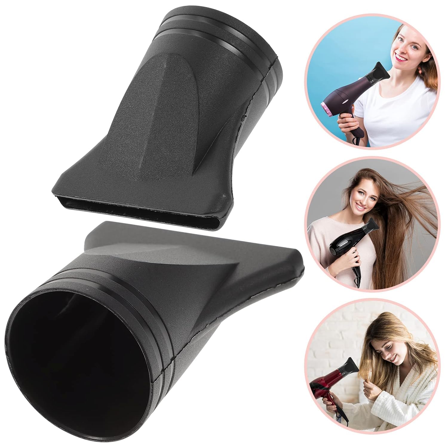 YuanHolumid non-universal hair dryer attachment showing the 4.3cm to 4.5cm diameter measurement guidelines