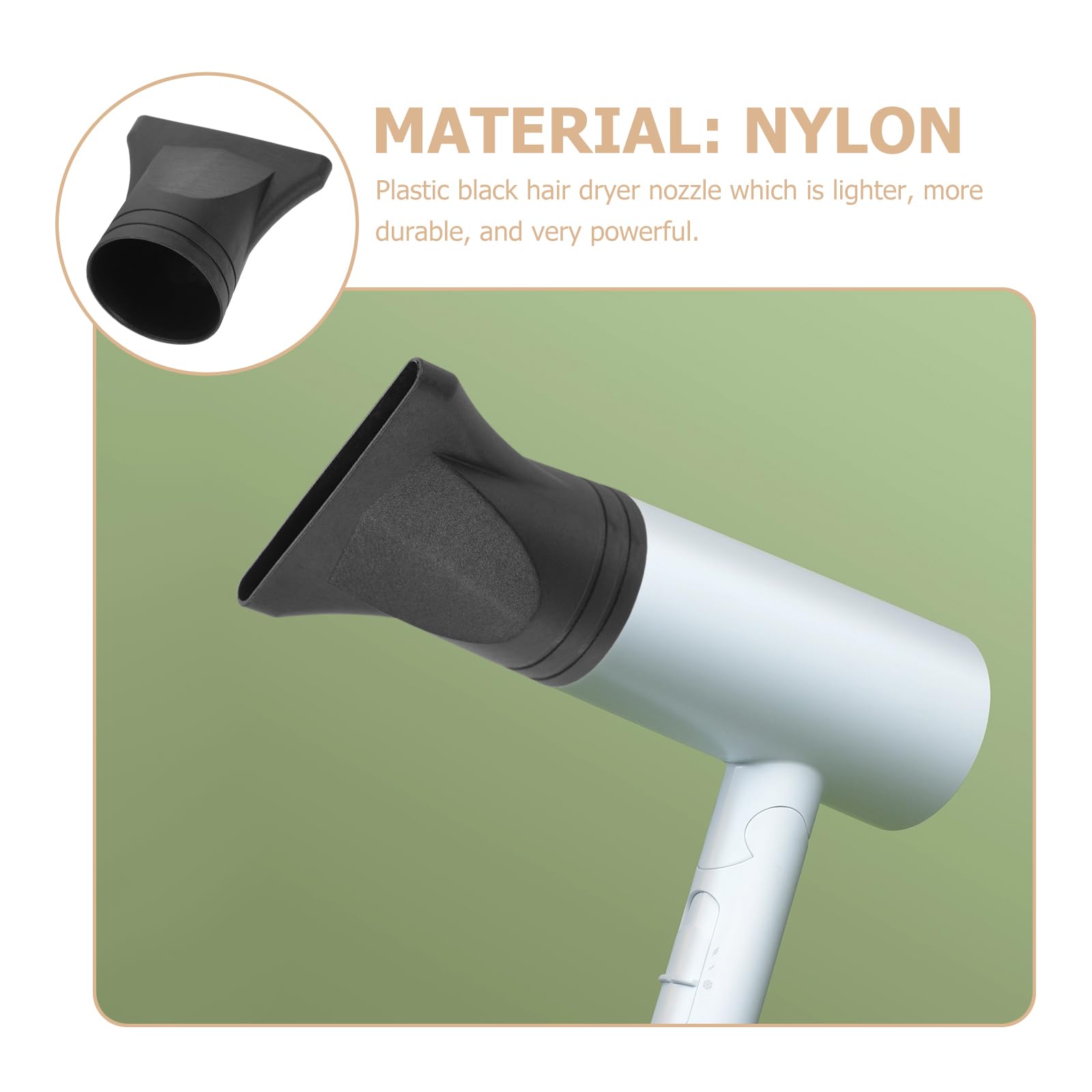 Honmeet black plastic styling nozzle showing universal interface dimensions