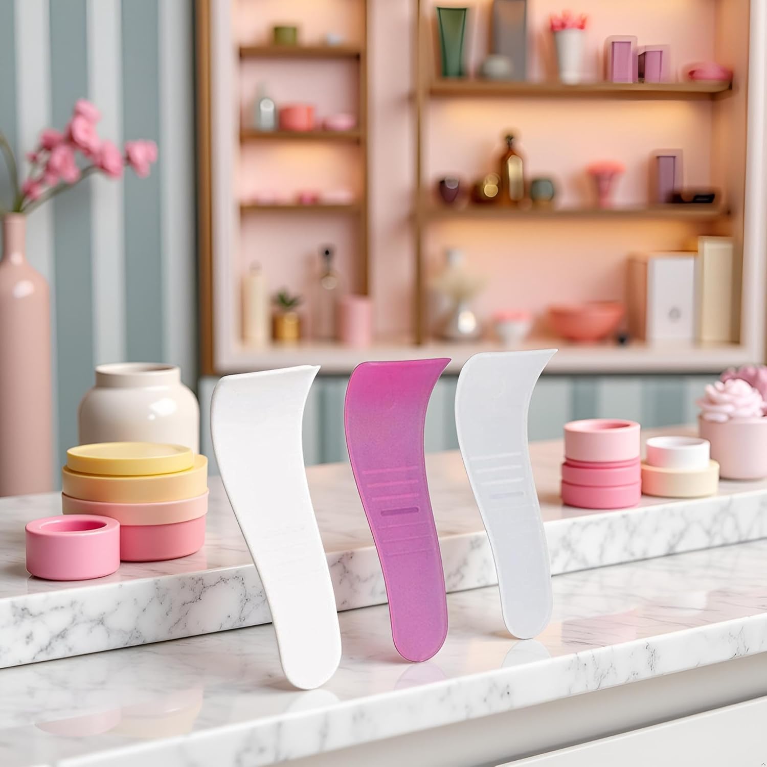 Demonstration of dried hard wax peeling easily off the non stick beauty spatula.