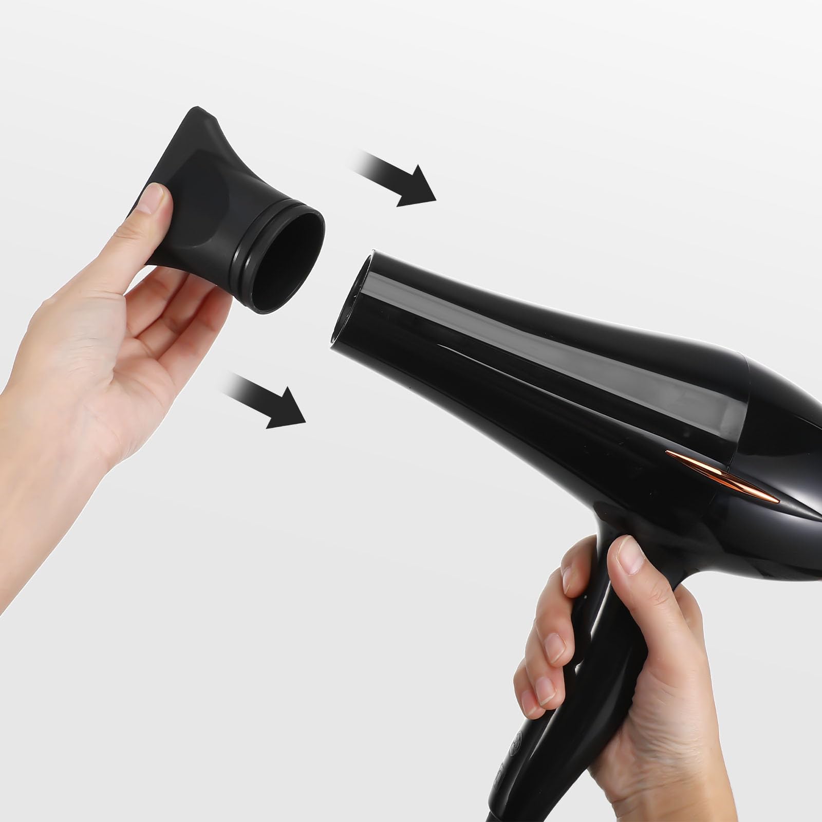 Two pack black plastic blow dryer concentrator replacement heads for targeted styling