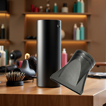 Side angle view of the professional black plastic concentrator attachment for blow dryers.