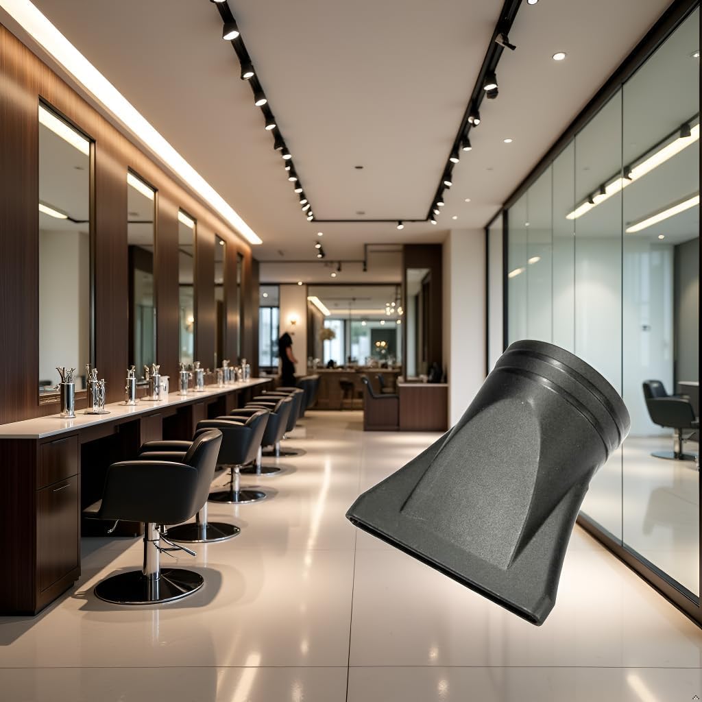 Pluzmecalm black salon hairdressing tool showing measurement dimensions for diameter fitment
