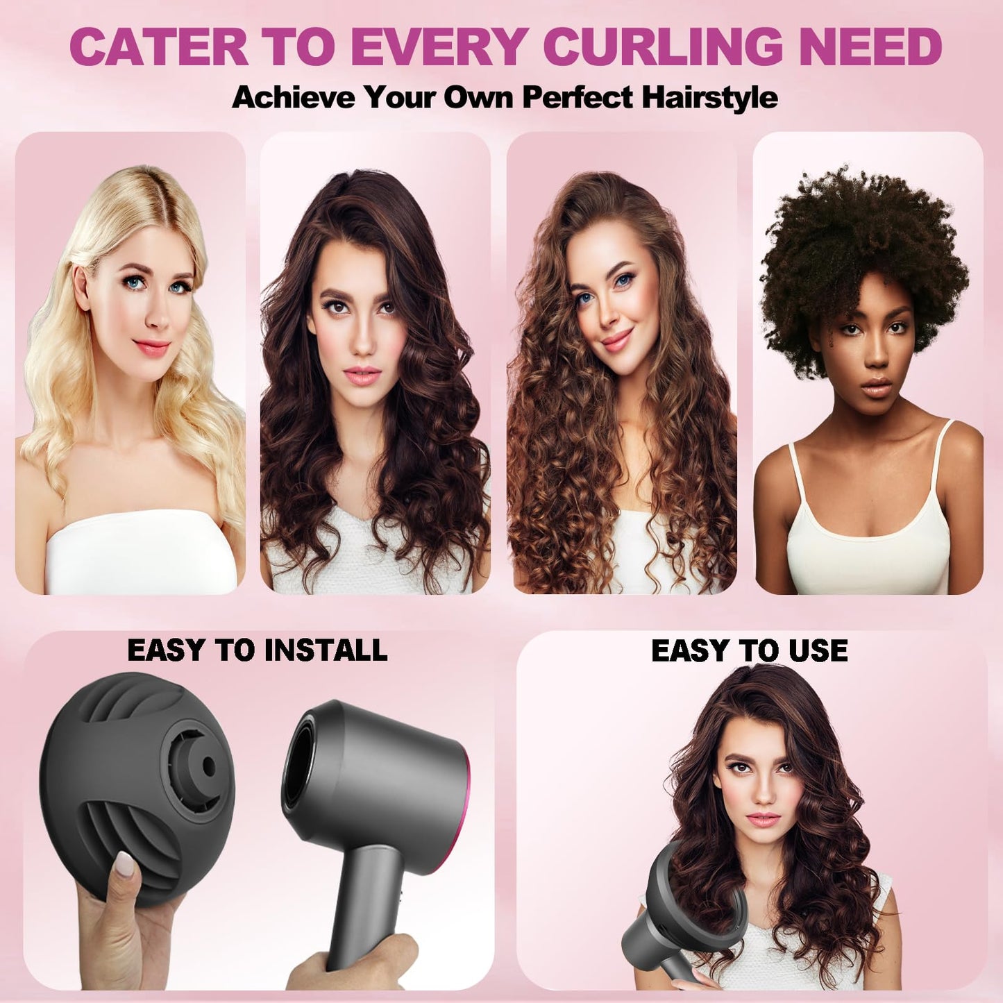 Diffuser attachment for coily hair showcasing the deep prong design for root volume enhancement.