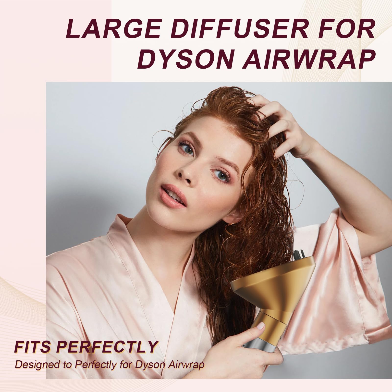 Premium heat resistant gold styling diffuser accessory showcasing the wide bowl design for thick hair.