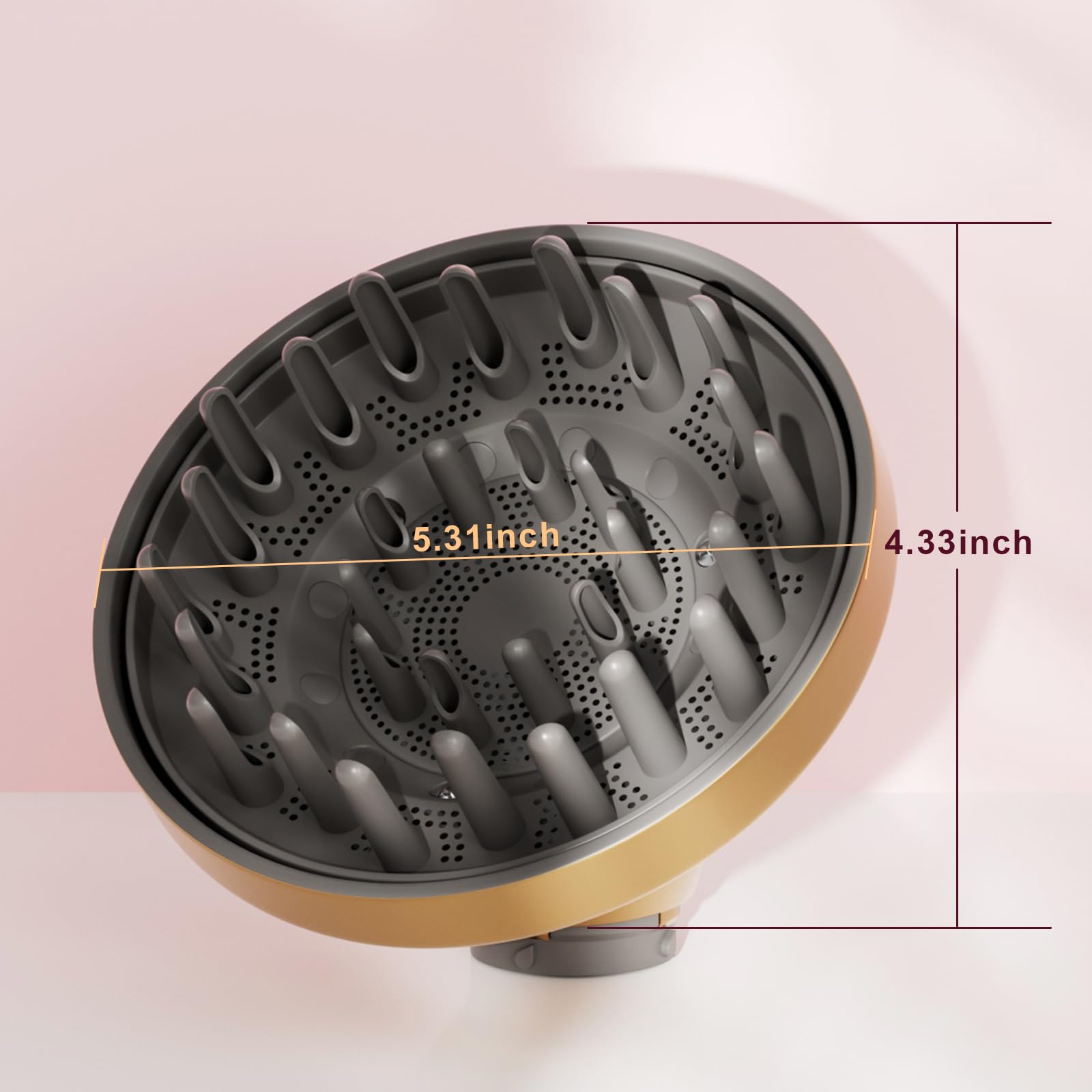 Complete packaging view of the imported gold hair diffuser attachment for wavy hair types.