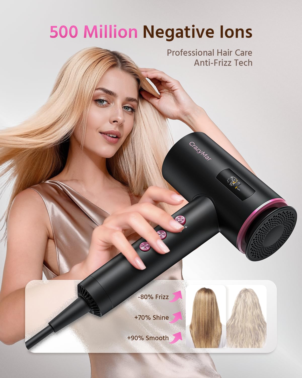 CrazyMar magnetic hair dryer nozzle being adjusted to show the full three hundred and sixty degree rotation feature