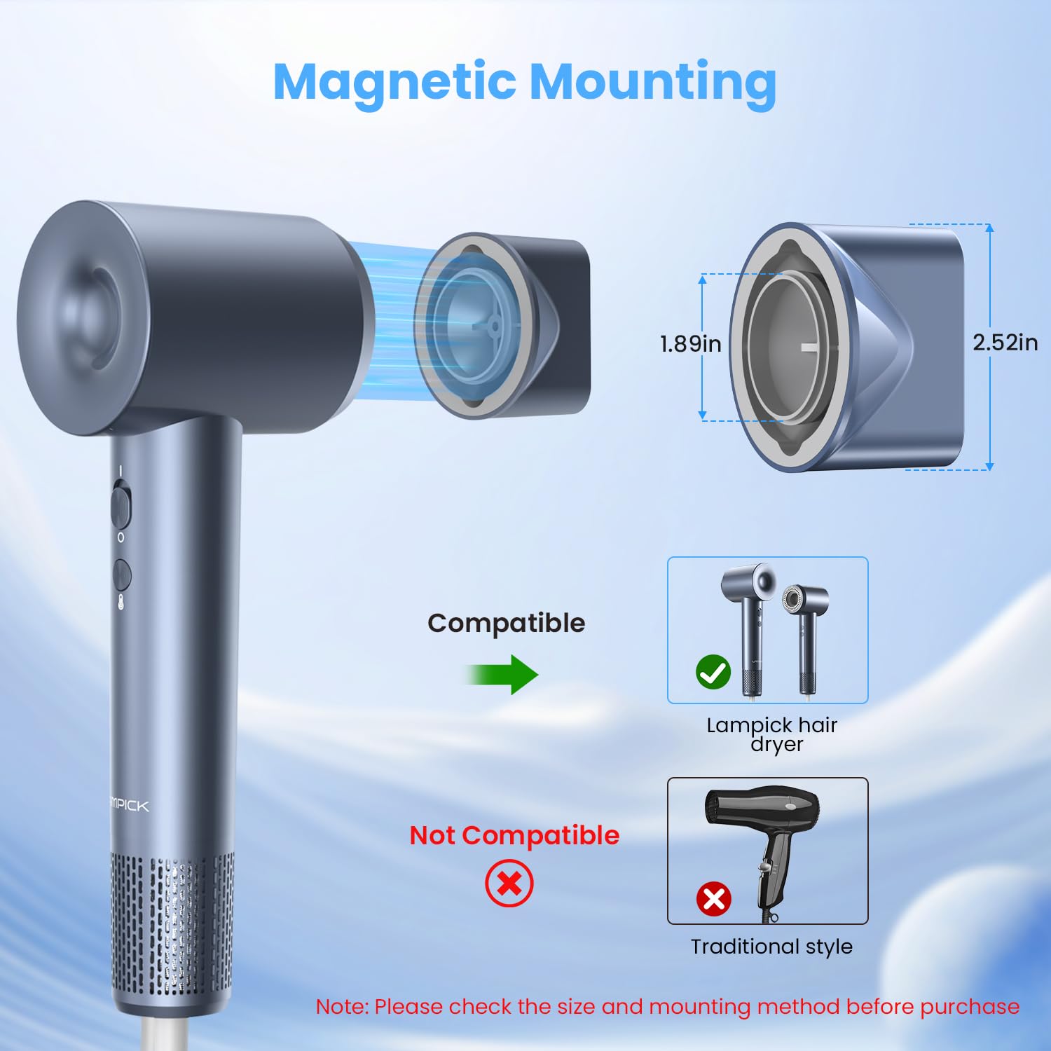 Premium magnetic connection interface on black hair dryer nozzle tool