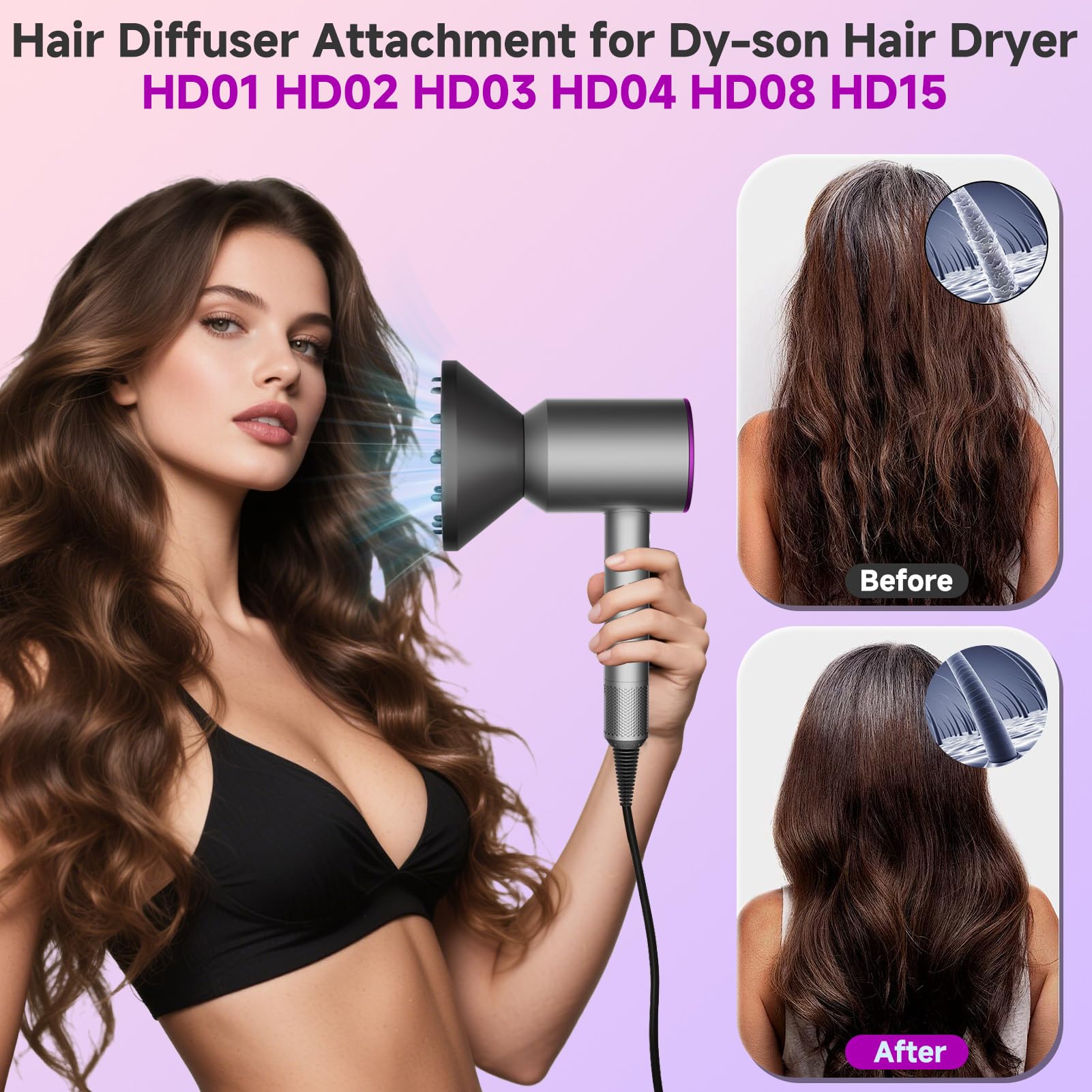 Black upgraded diffuser nozzle for supersonic hair dryer showing honeycomb holes