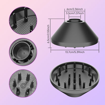 Side view of long prong hair dryer nozzle attachment for thick textured hair