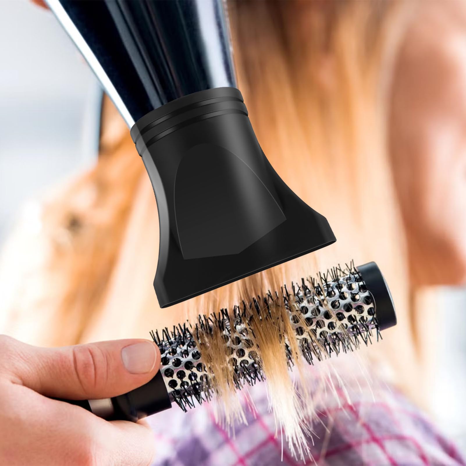 Two pieces of professional salon hairdressing blow dryer attachments on a clean studio background