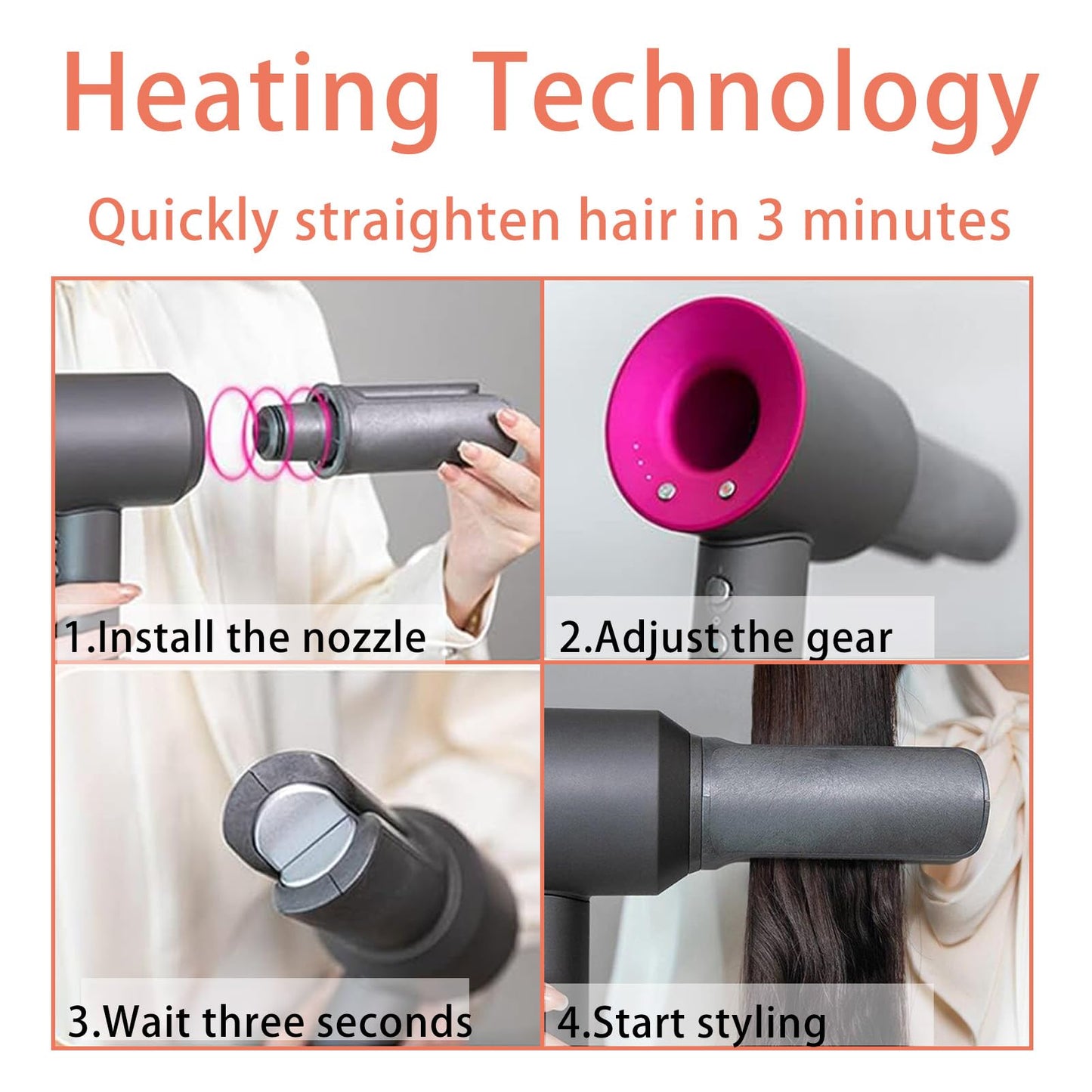 Side profile of the imported beauty care straightening accessory for luxury dryers