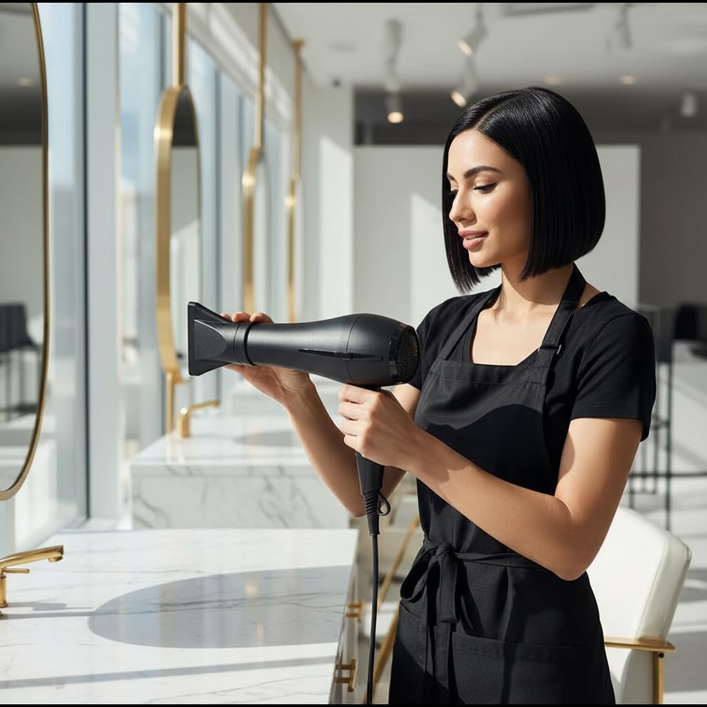 Close up view of the durable plastic styling nozzle designed for high temperature salon use