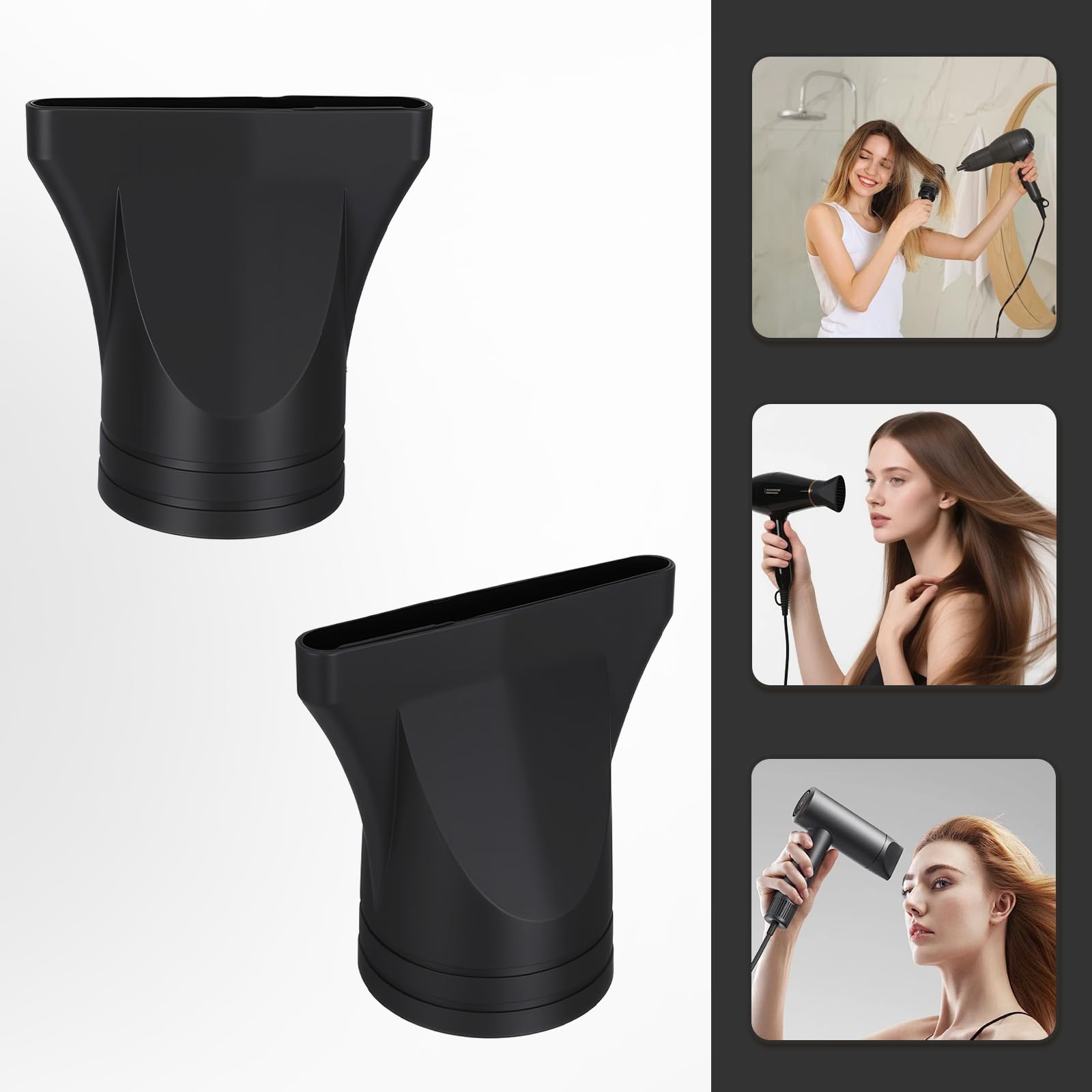 Top view of the professional salon grade hair dryer attachments emphasizing the high quality black nylon construction.