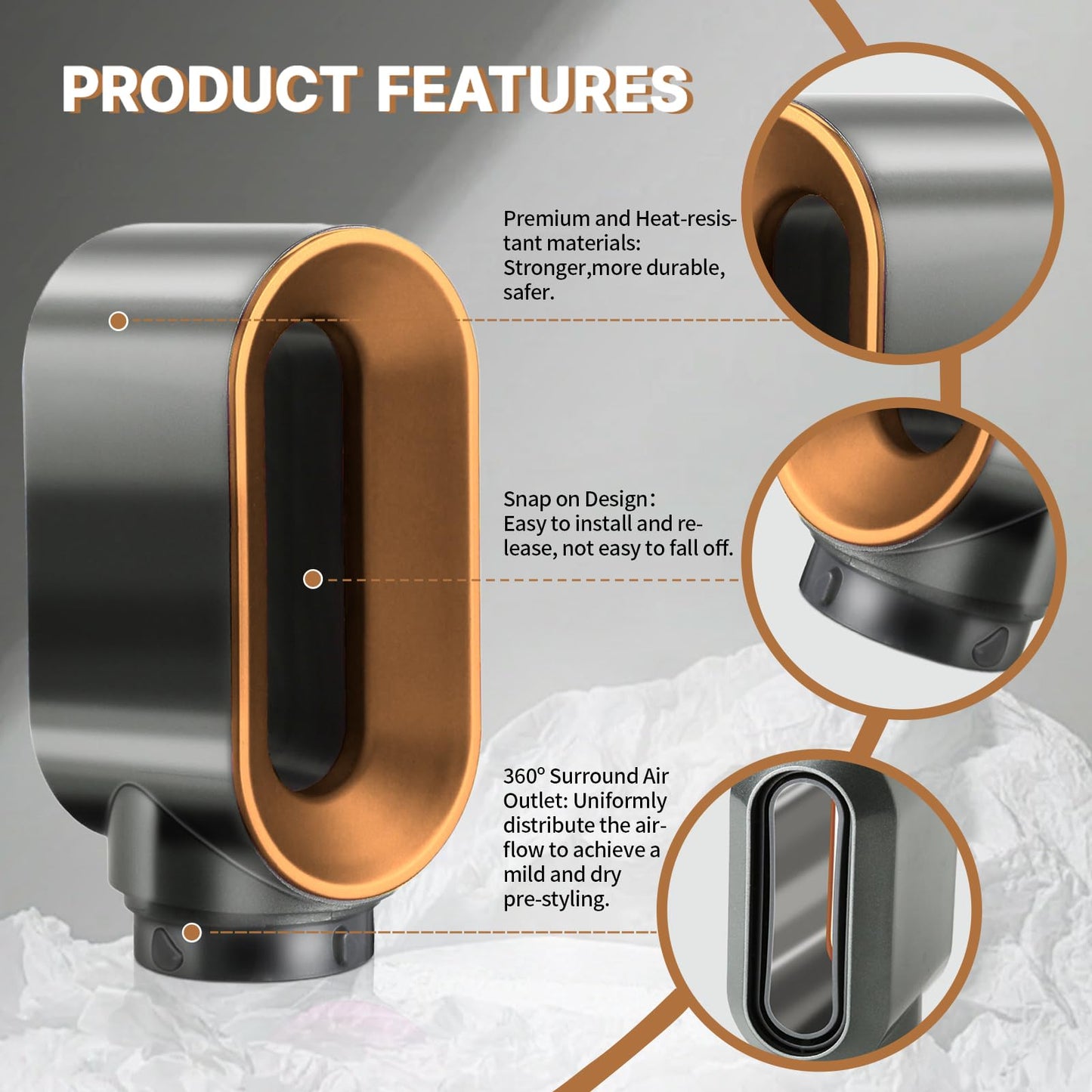 Side profile of the heat-resistant nickel and copper hair dryer attachment for multi-stylers