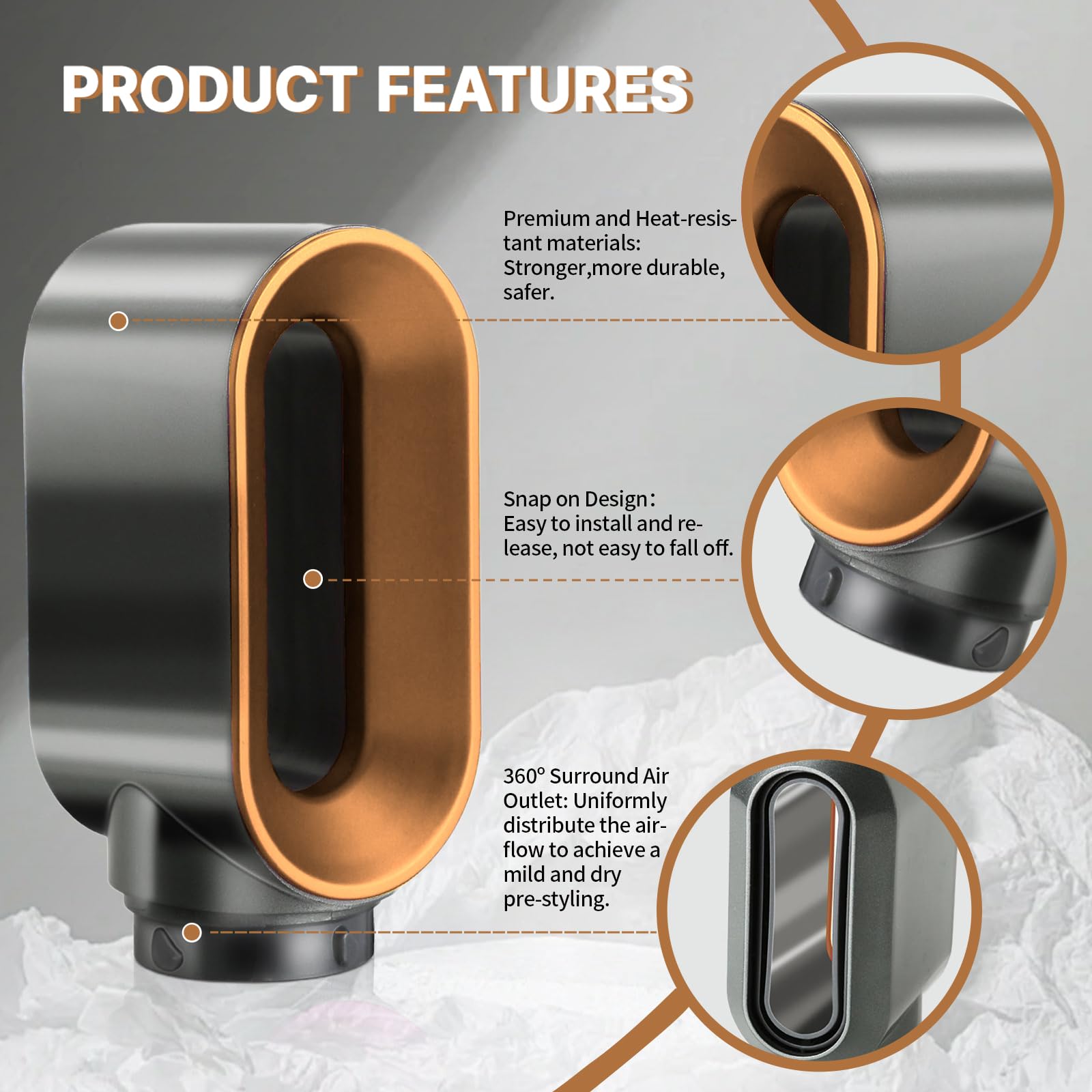 Side profile of the heat-resistant nickel and copper hair dryer attachment for multi-stylers