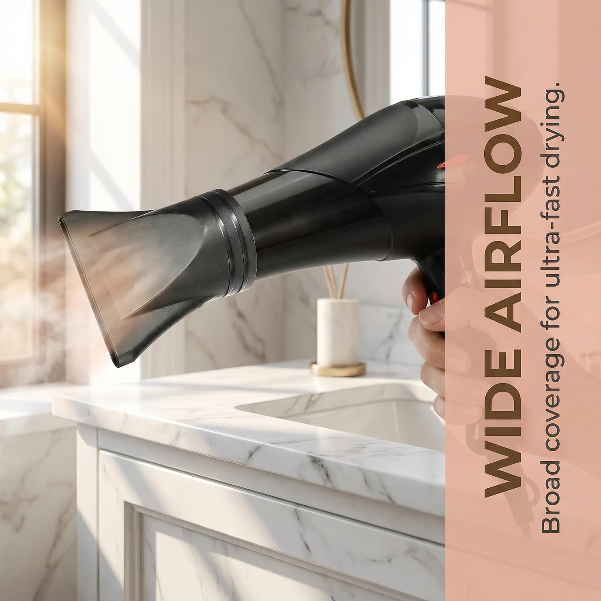 Kryoflare universal hair dryer styling tool accessory displaying the flexible attachment interface side