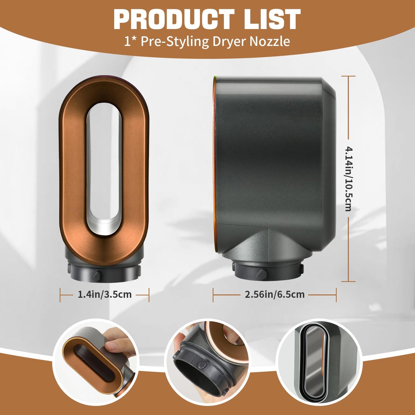 Liopif alternative pre-styling attachment nozzle placed next to compatible hair styler components
