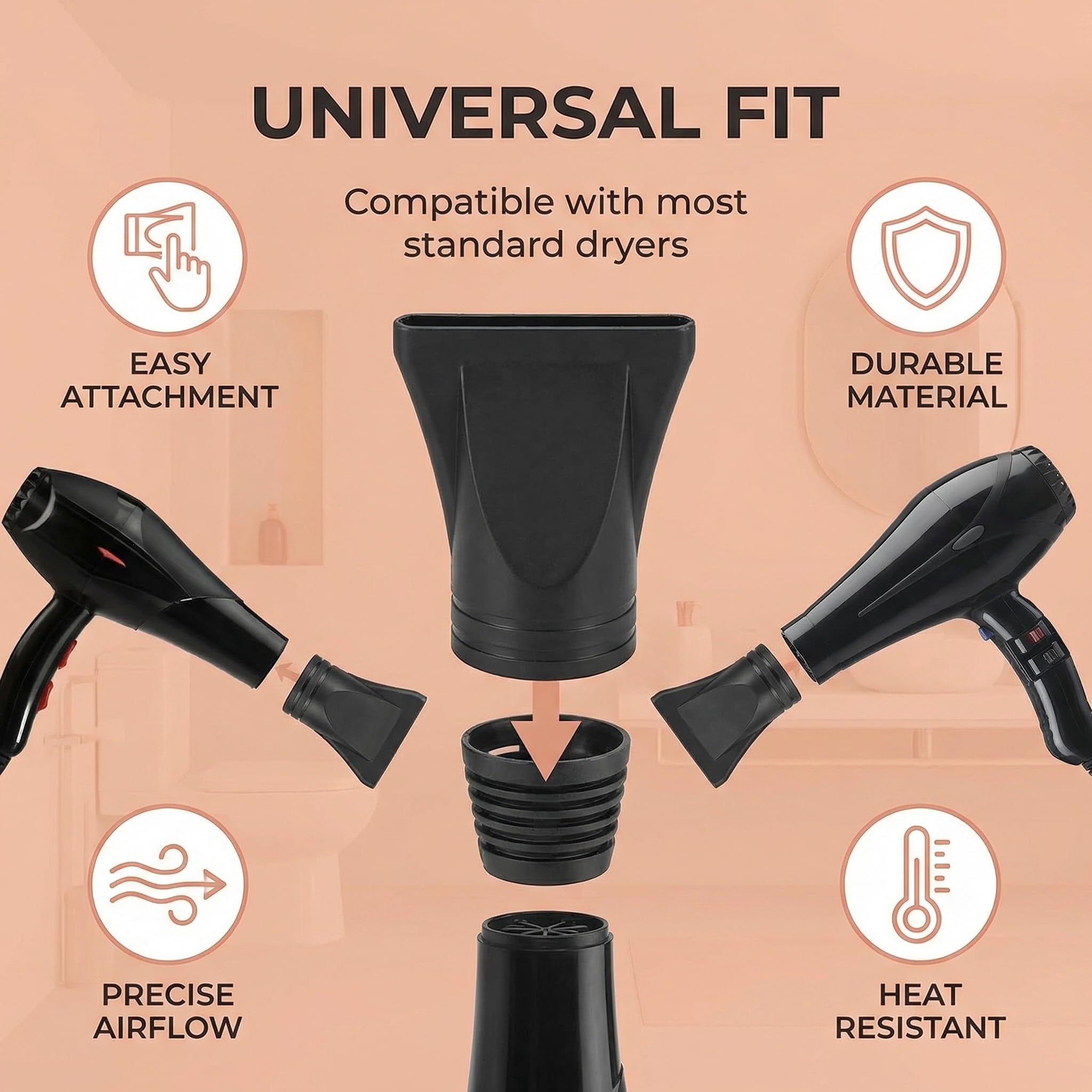 Kryoflare hair blower concentrator attachment illustrating the lightweight design and exact dimensions