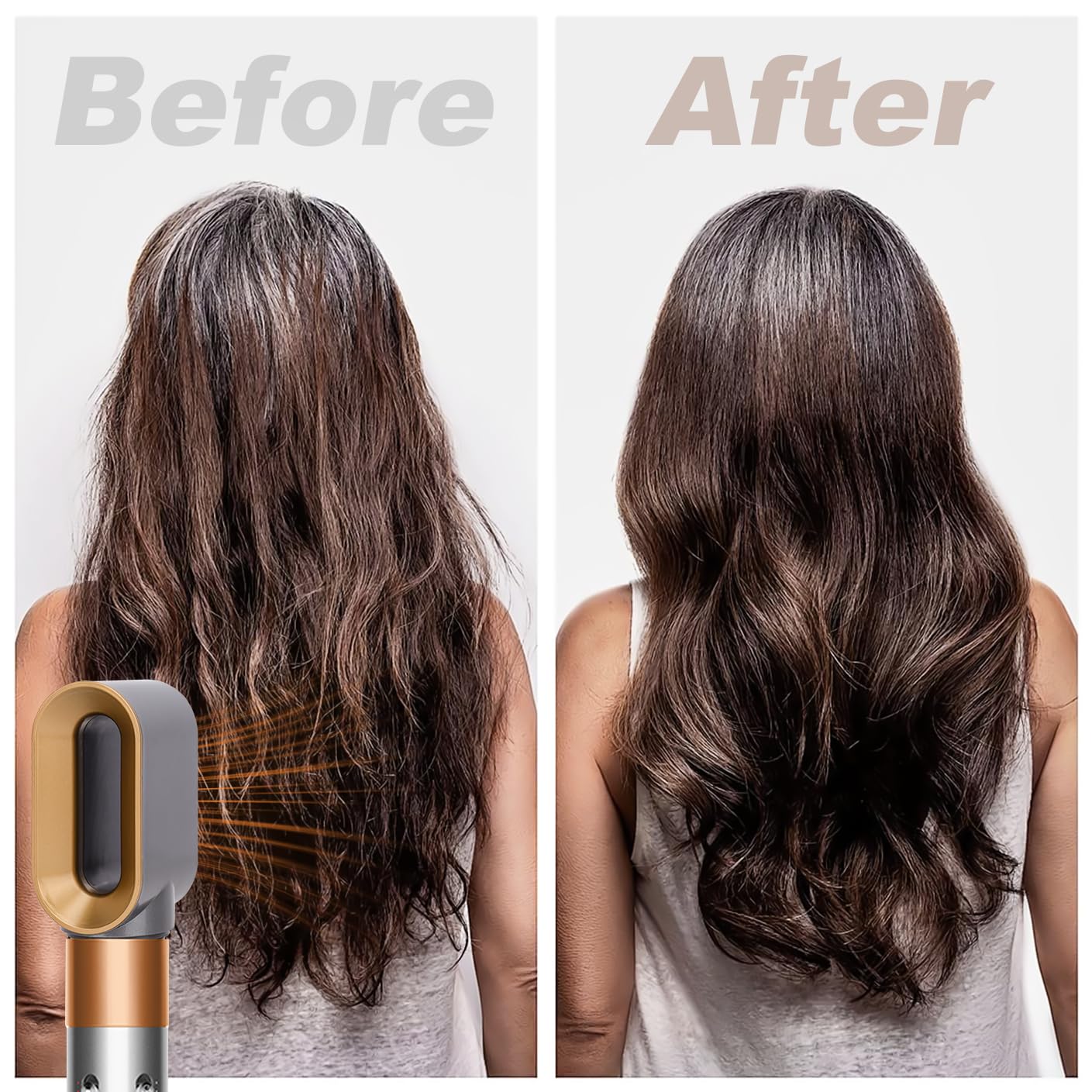 Close up view of the durable gold variant hair styler accessory nozzle