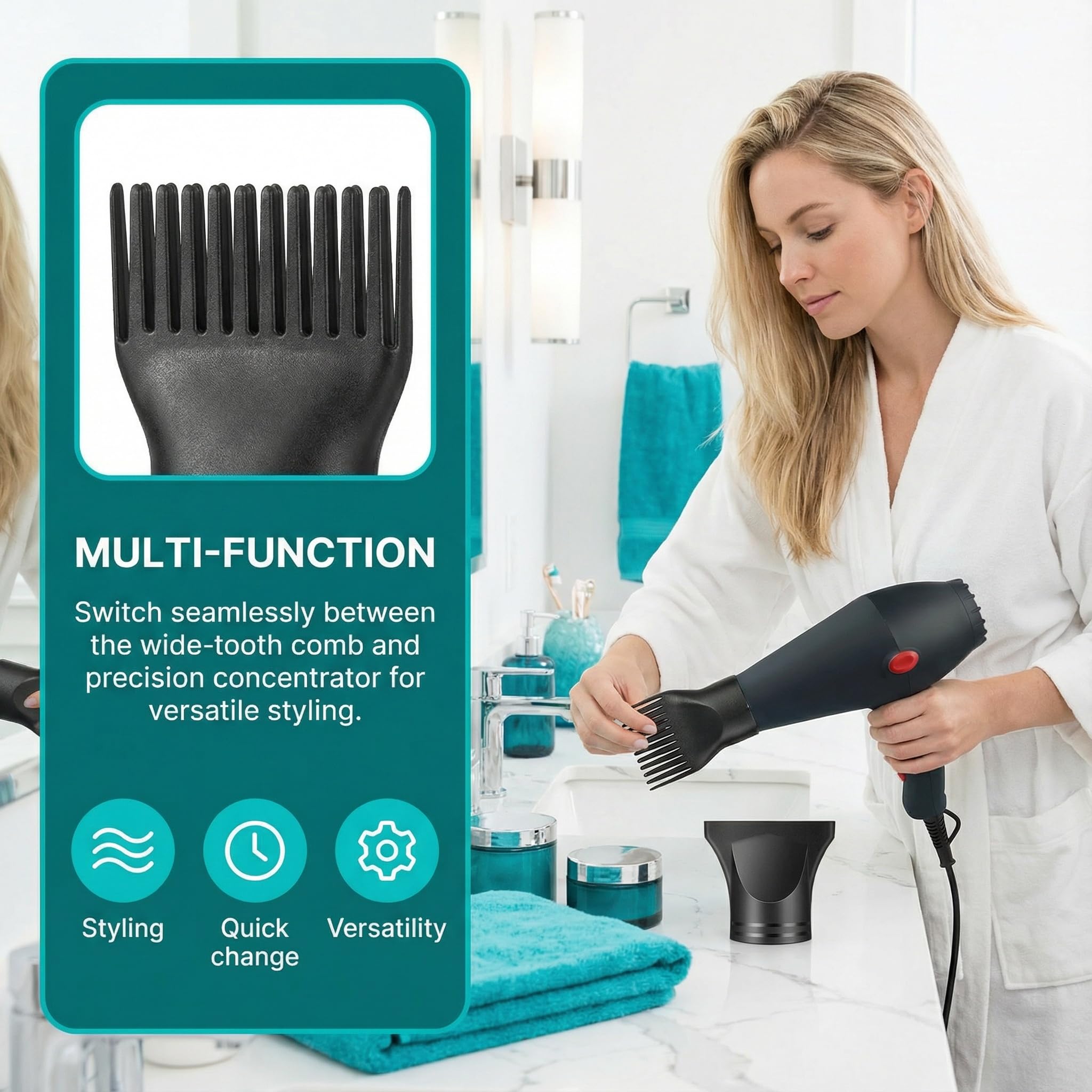 Heat resistant hair dryer comb nozzle attachment for detangling textured hair