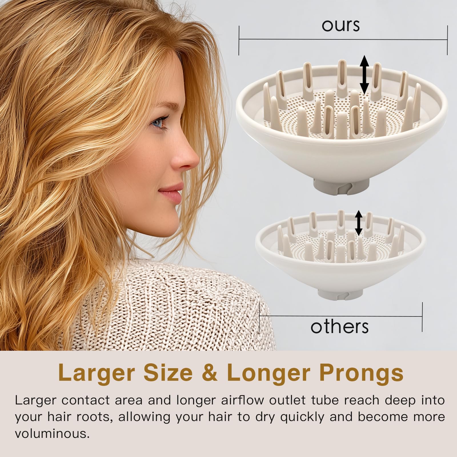 Upgraded larger hair dryer diffuser nozzle compatible with Shark FlexStyle system