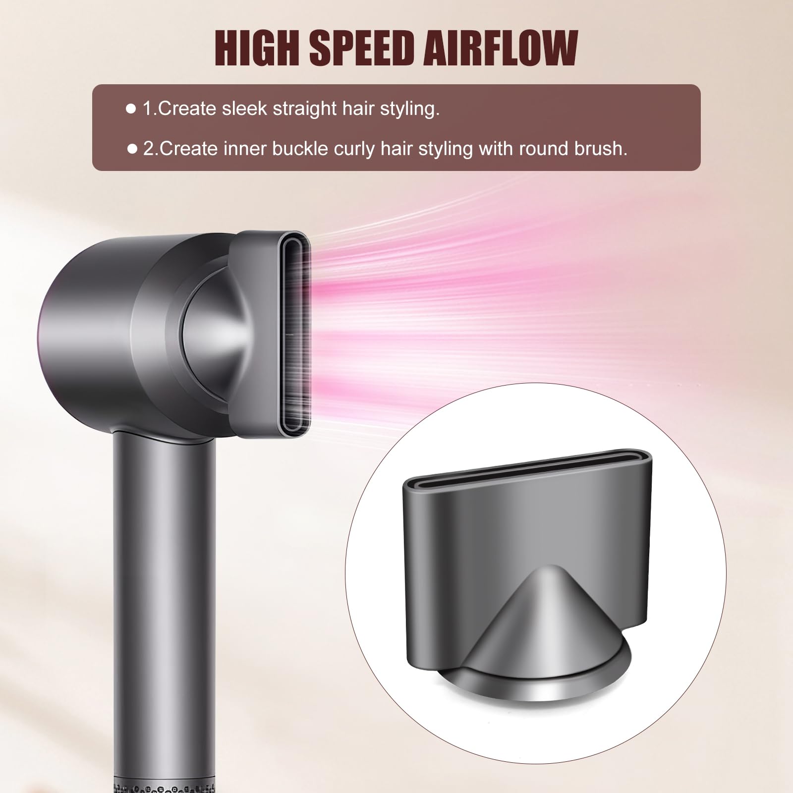 Odashen magnetic hair dryer nozzle accessory showcasing the wide and thin airflow design.